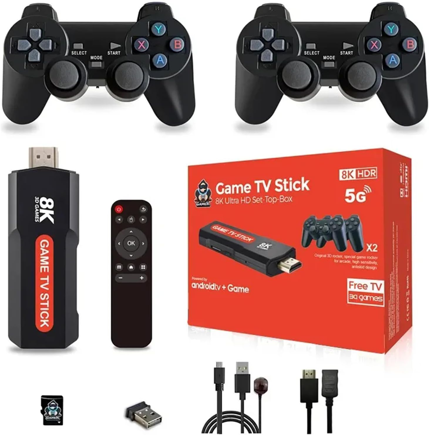 Q9 USB 2.0 Dual System Game Stick 8K Retro Video Games Console with Wireless Controller 64G TV Sticks 20000+ Games for Gift