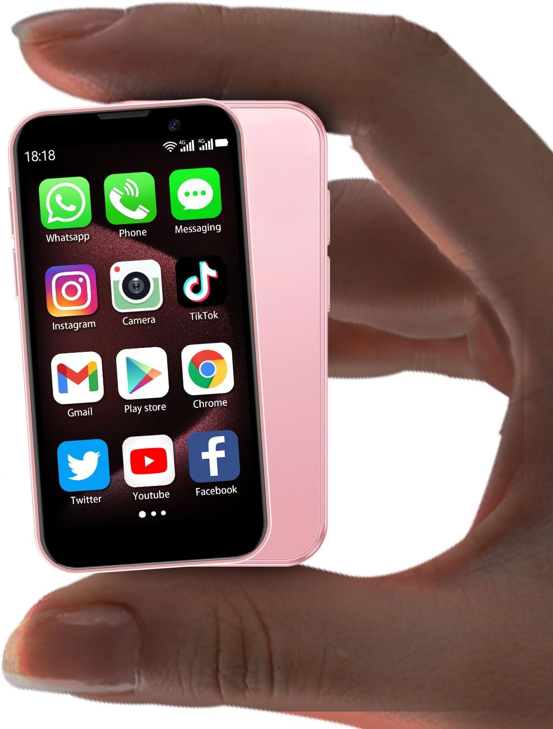 Mini Phone Unlocked World’s Smallest 3.0″ HD Touch Screen Mini Smartphone Android Compact Mobile Phone for Kids &Students Cell Phone wih Quad-Core Dual SIM Face lD2GB+16GB Pink