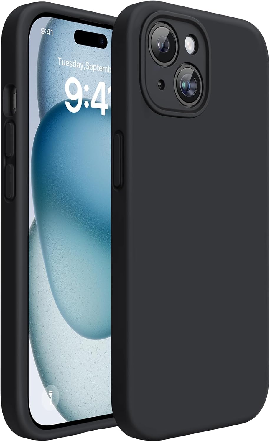 Miracase Compatible with iPhone 15 Case, [Soft Anti-Scratch Microfiber Lining], Liquid Silicone Case Gel Rubber Shockproof Drop Protection Phone Case for iPhone 15 (Black)