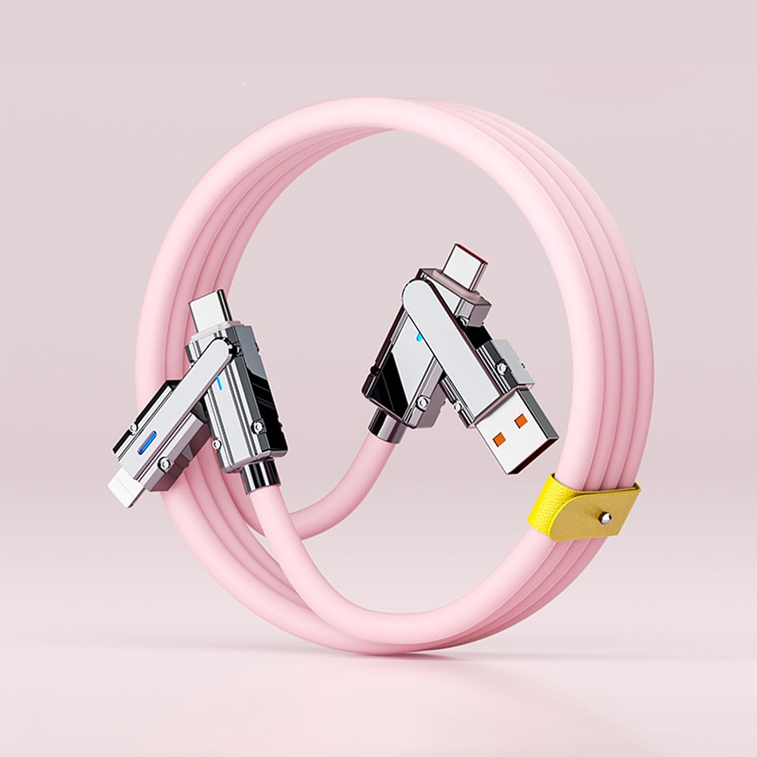 100W 4 in 1 Charging Cable (3.3FT),Chubby USB A/C to C/L Multi Charger Cable with Liquid Silicone Compatible with iPhone 17/16/15/14 Pro Max/Plus/Samsung USB C to C Cable for Most Devices(Pink)