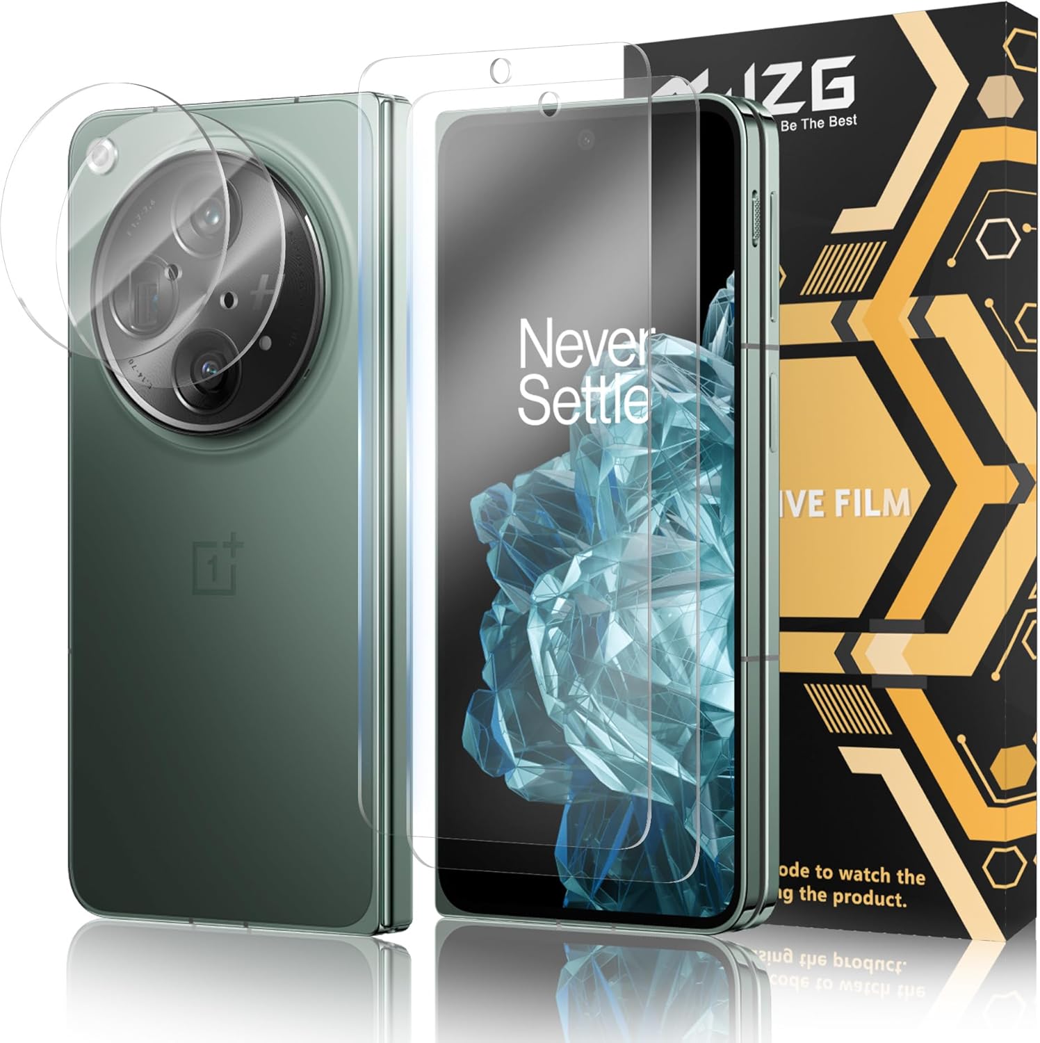 JZG 2 Pack Screen Protector for OnePlus Open (Tempered Glass), 2 Pack Camera Lens Protector, Fingerprint Unlock, Anti-Shock, Bubble Free, Case Friendly