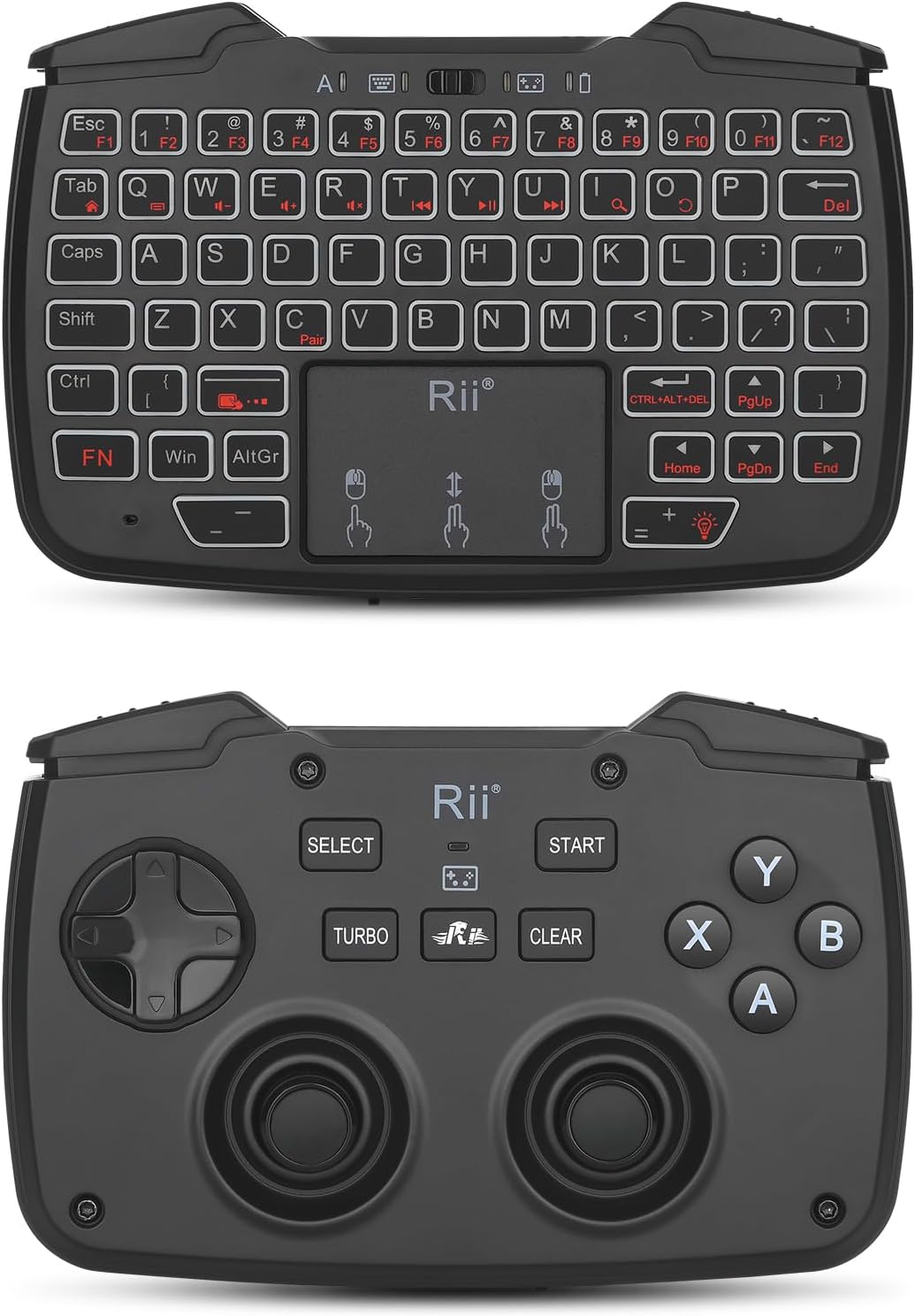 (Bluetooth Version)Rii RK707Pro 3 in 1 Multifunctional Wireless Bluetooth Portable Game Controller 62-Key Rechargeable Keyboard Mouse Combo Turbo Vibration Function for PC/Raspberry pi2/Android System