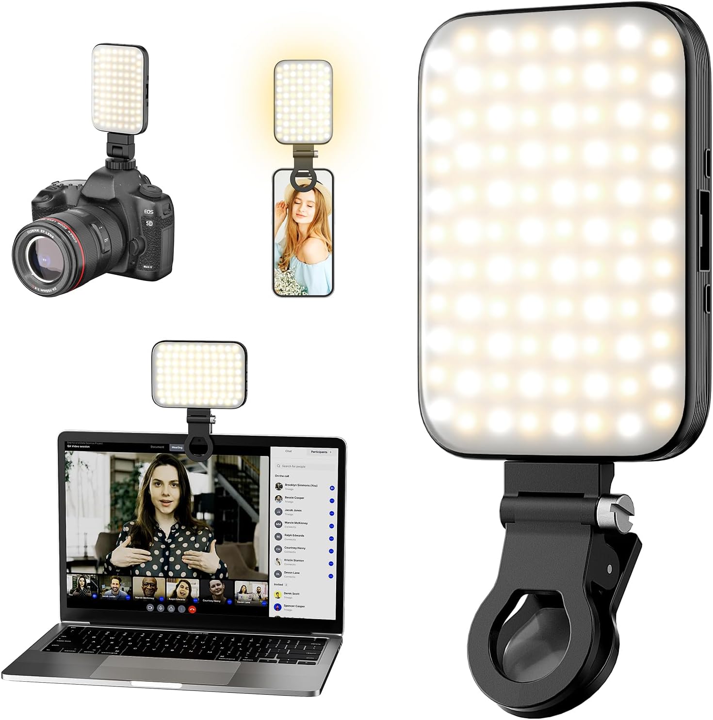 Selfie Light – 3000mAh Rechargeable Phone Light Clip with Digital Display, 3 Light Modes & 10 Brightness Levels for TikTok, Vlog, Makeup, Zoom