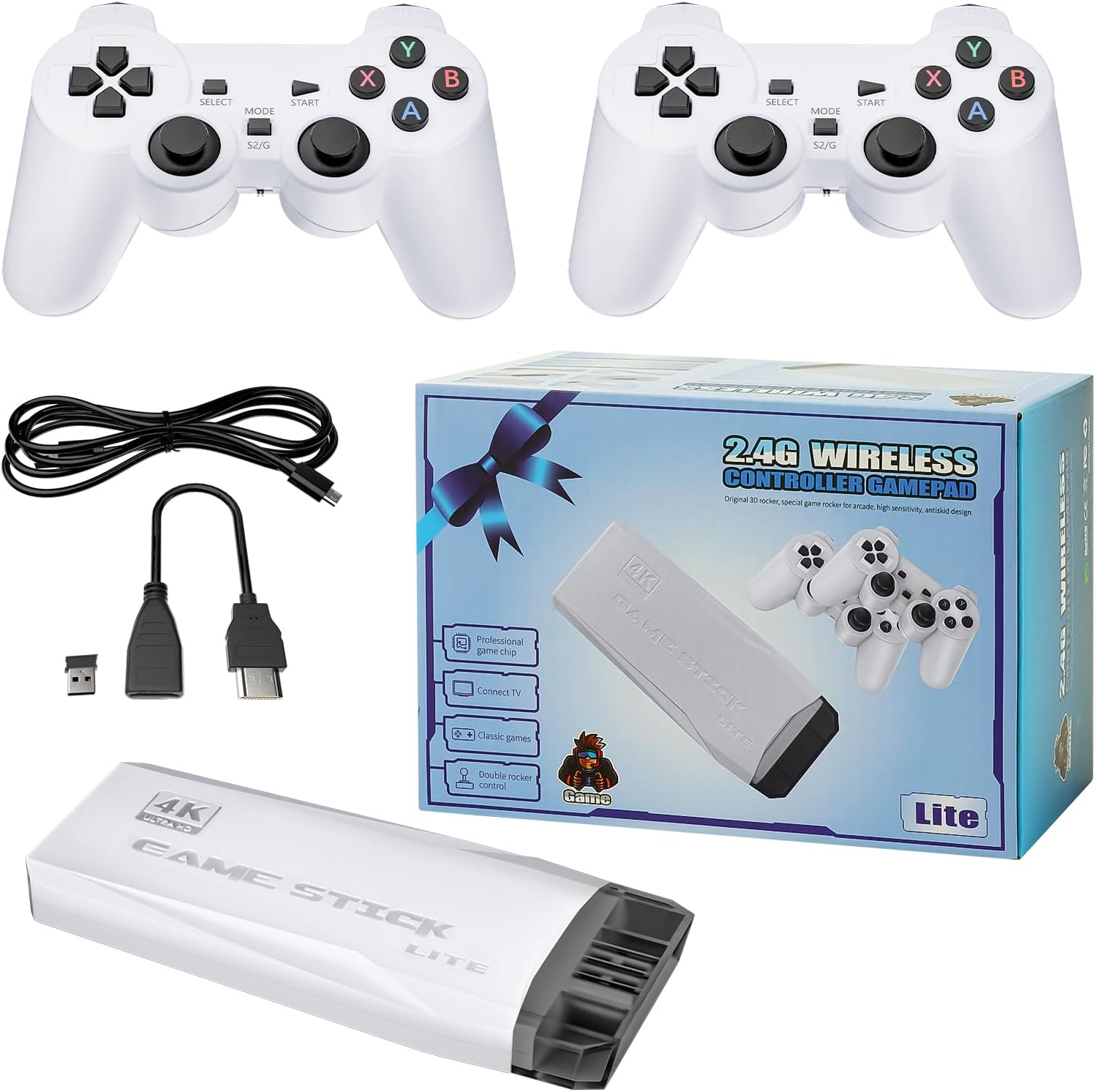 New 20000+ Retro Gaming Console, 4K HDMI Classic Edition Games Stick with 64G Built-in Emulator, 2.4G Wireless Controller, Plug and Play Video Games for TV