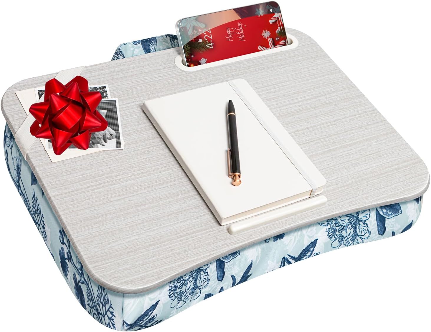LAPGEAR Designer Lap Desk with Phone Holder and Device Ledge – Blue Blossoms – Fits up to 15.6 Inch Laptops – Style No. 45433