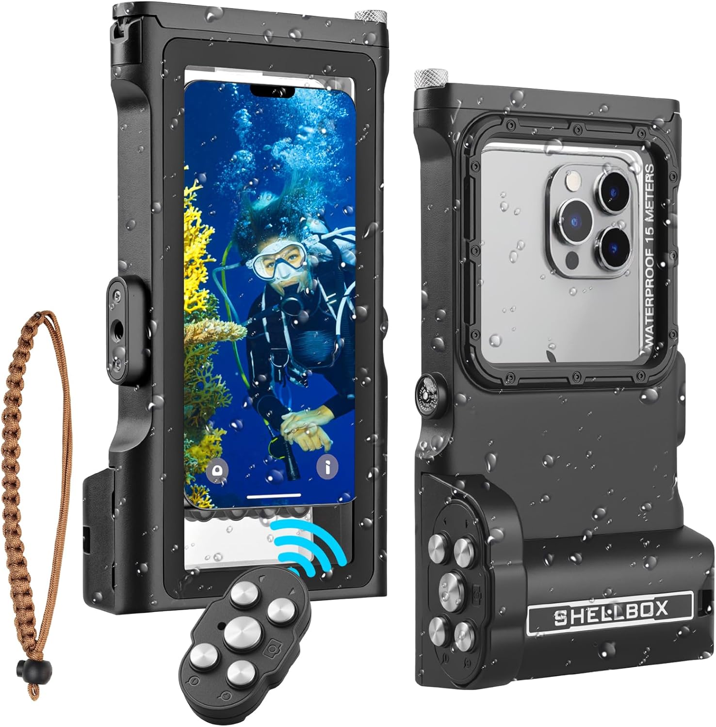 Universal Underwater Phone Diving Case with Bluetooth Controller, IP68 50FT/15M Waterproof Snorkeling Housing for iPhone 16/15/14/13/12/11 Pro Max & Samsung Galaxy S24/S23/S22, (Black, Gen 3 Pro)