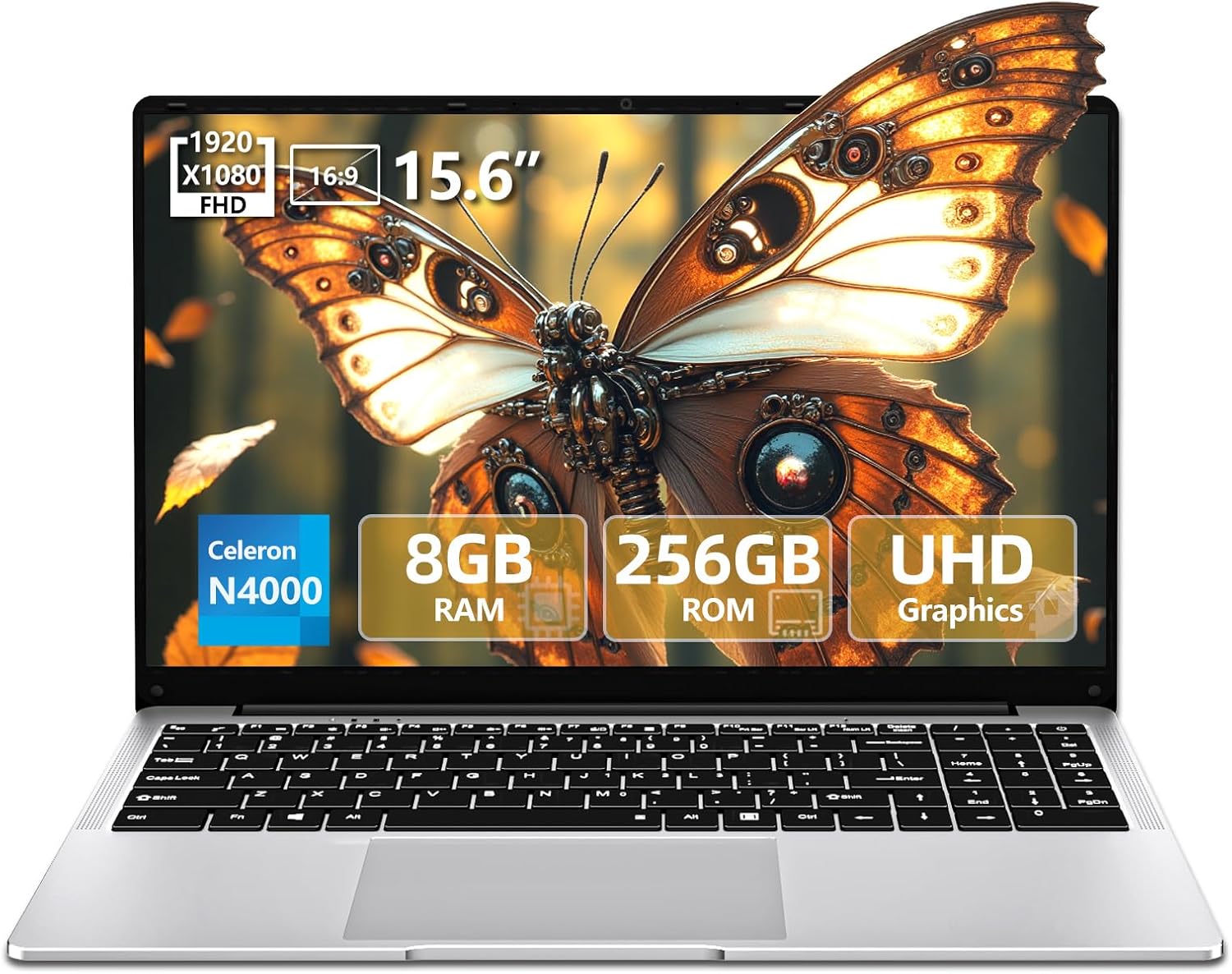 15.6 inch Laptop, Laptops with Celeron N4000, 2025 Gaming Laptop for 8GB LPDDR4 256GB SSD, IPS FHD 1920×1080, WiFi+BT4.2+Mini HDMI+TF Card Slot, Traditional Laptops Computers Convertible 180° Netbook