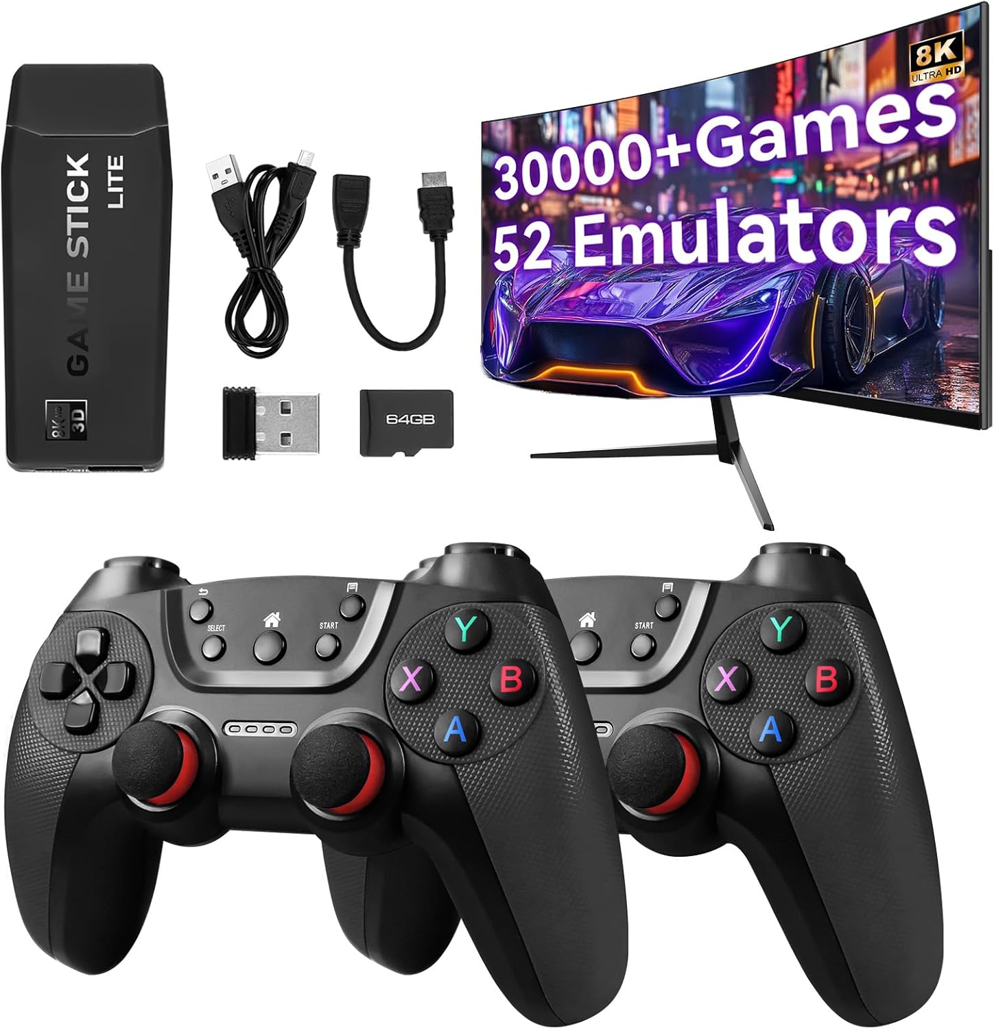 M22 Retro Gaming Console – with 30000+ Classic Games,Retro Game Stick with 8K HDMI,Plug and Play TV Game Console with Upgrade Dual Wireless Controllers Gift for Teen or Partner (Black)