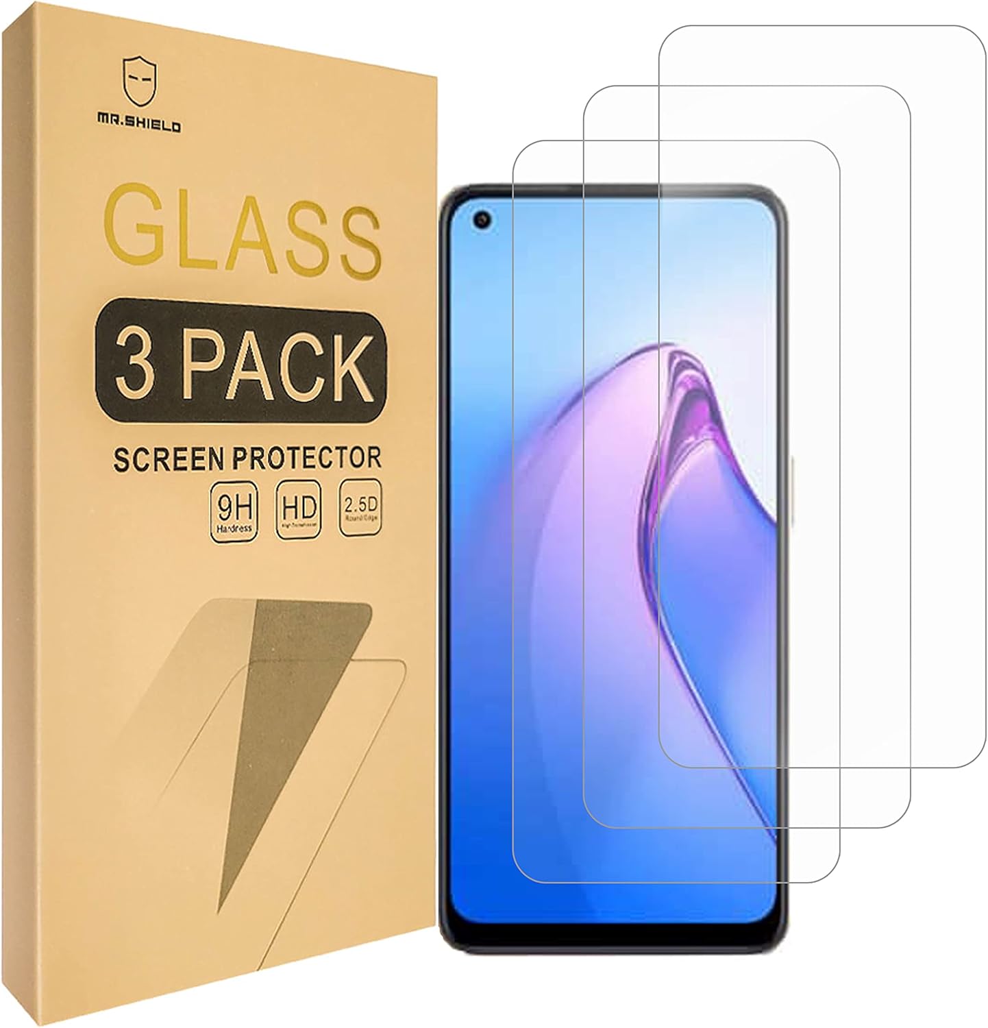 Mr.Shield [3-Pack] Designed For Oppo Reno8 5G [Tempered Glass] [Japan Glass with 9H Hardness] Screen Protector
