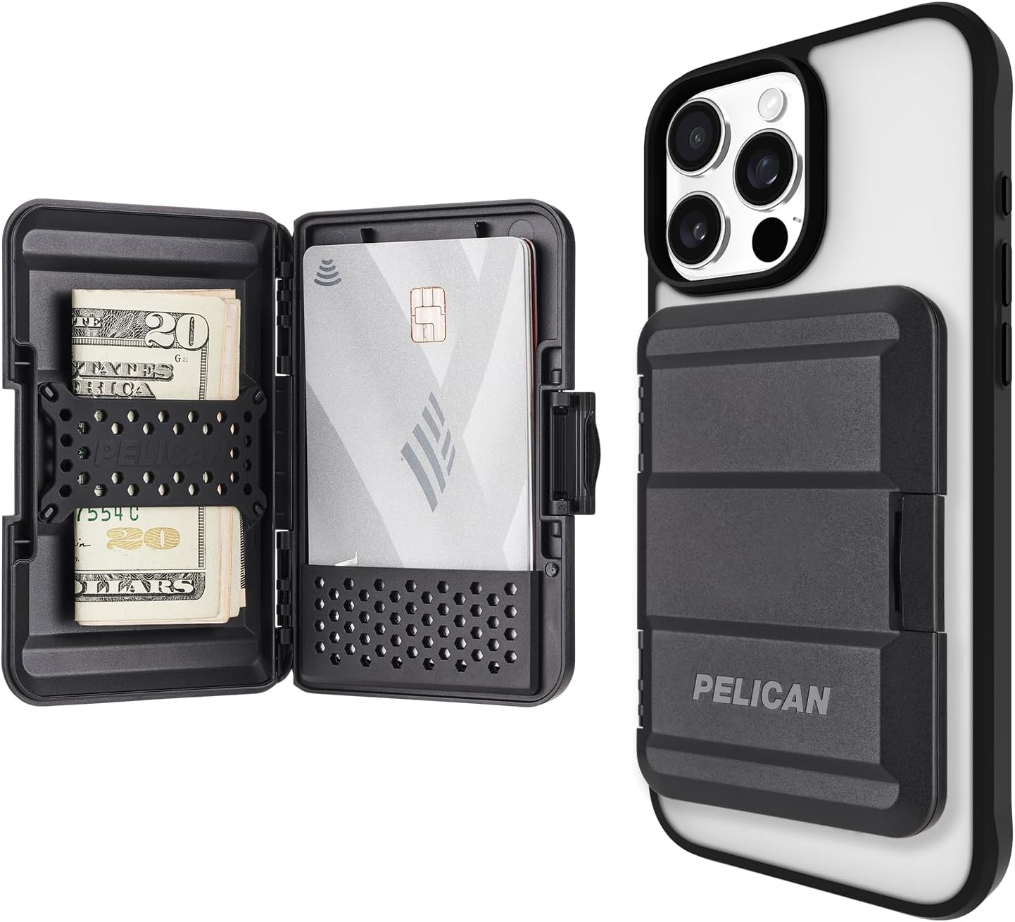 Pelican MagSafe Wallet for iPhone – Heavy Duty MIL-STD Snap-On Phone Magnetic Wallet and Phone Card Holder – Detachable and Slim Hard Case for iPhone 17 Pro Max /16 Pro Max/15/14/13/12 Series – Black
