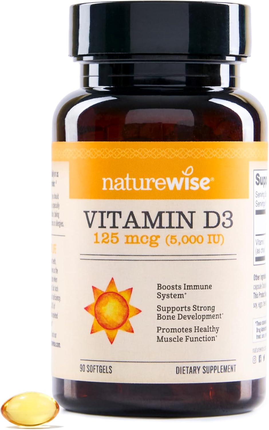 NatureWise Vitamin D3 5000iu (125 mcg) 90-Day Supply for Immune Support, Healthy Muscle Function, and Bone Health – Non-GMO, Gluten-Free in Organic Extra Virgin Olive Oil, (Mini Softgel), 90 Count