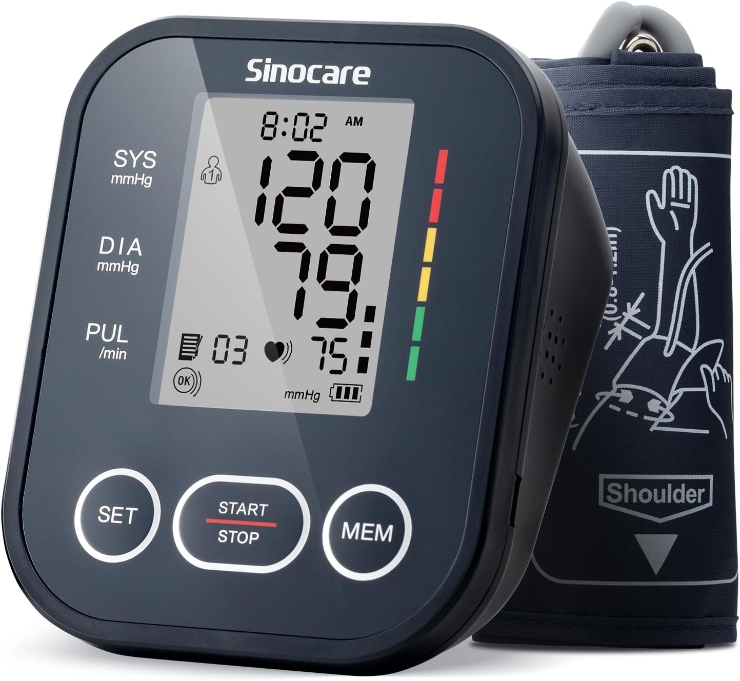 Sinocare Blood Pressure Monitor, Upper Arm BP Machine for Home, Adjustable Cuff 8.6″-16.5″, One-Button Operation, Dual User Mode, Posture Detection & Irregular Heartbeat Alert