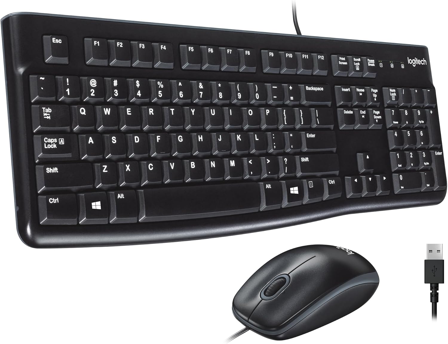 Logitech MK120 Wired Keyboard and Mouse Combo for Windows, Optical Wired Mouse, Full-Size, USB, Compatible with PC, Laptop – Black