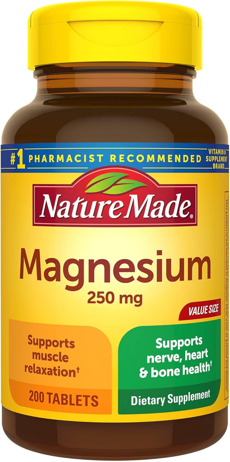 Nature Made Magnesium Oxide 250 mg, Magnesium Supplements for Men and Women, Support for Muscle, Heart, Bone and Nerve Health, 200 Tablets, 200 Day Supply