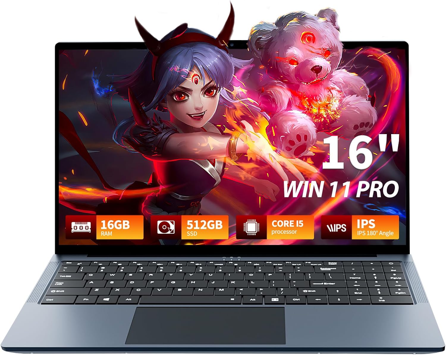 16 Inch Laptop Computer, FHD IPS 1200p Screen, Gaming Laptop i5 (Up to 3.9GHz) for 16GB RAM 512GB SSD,Dual Band WiFi BT5.0丨Long Lasting Battery丨Win 11 Pro Gaming PC, Notebook for Business Student