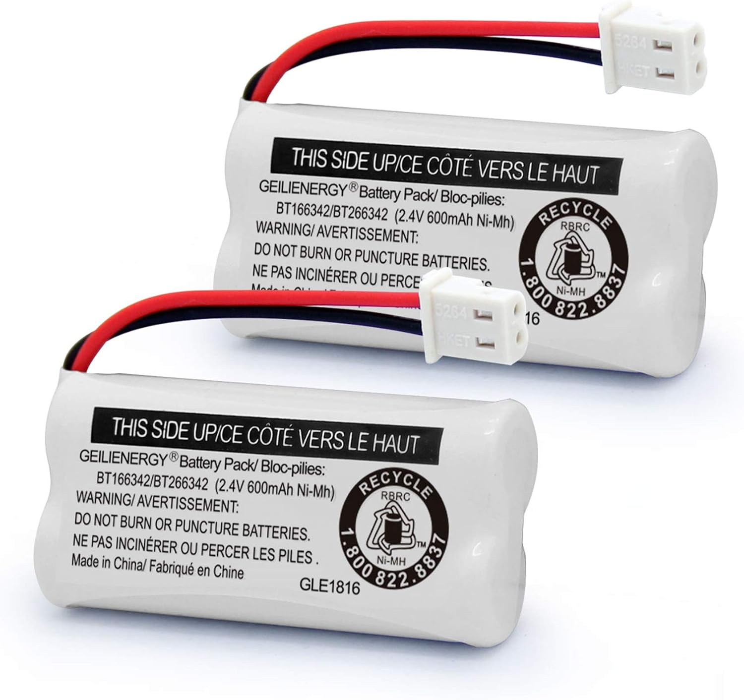 GEILIENERGY BT162342 BT262342 Battery Compatible with BT183342 BT283342 BT166342 BT266342 VTech CS6114 CS6419 CS6719 at&T EL52300 CL80111 Cordless Phone(Pack of 2)