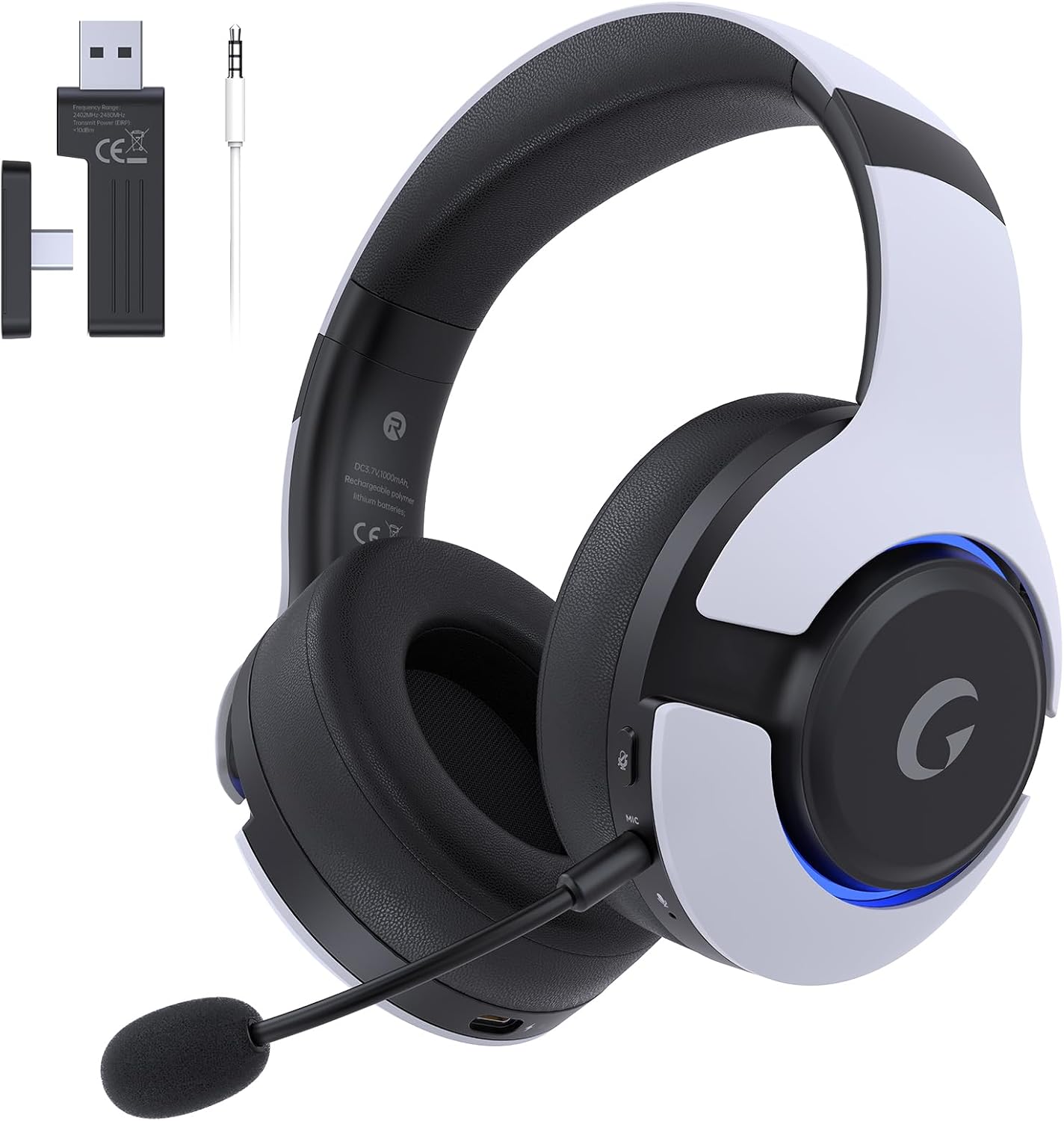 Gtheos Wireless Gaming Headset for ps5, ps4, Elden Ring, PC, Mac, Switch, Bluetooth 5.3 Gaming Headphones with Noise Canceling Microphone, 45H Battery, RGB Light, White