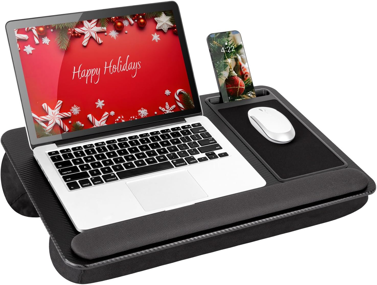 LAPGEAR Home Office Pro Lap Desk with Wrist Rest, Mouse Pad, and Phone Holder – Black Carbon – Fits up to 15.6 Inch Laptops – Style No. 91598
