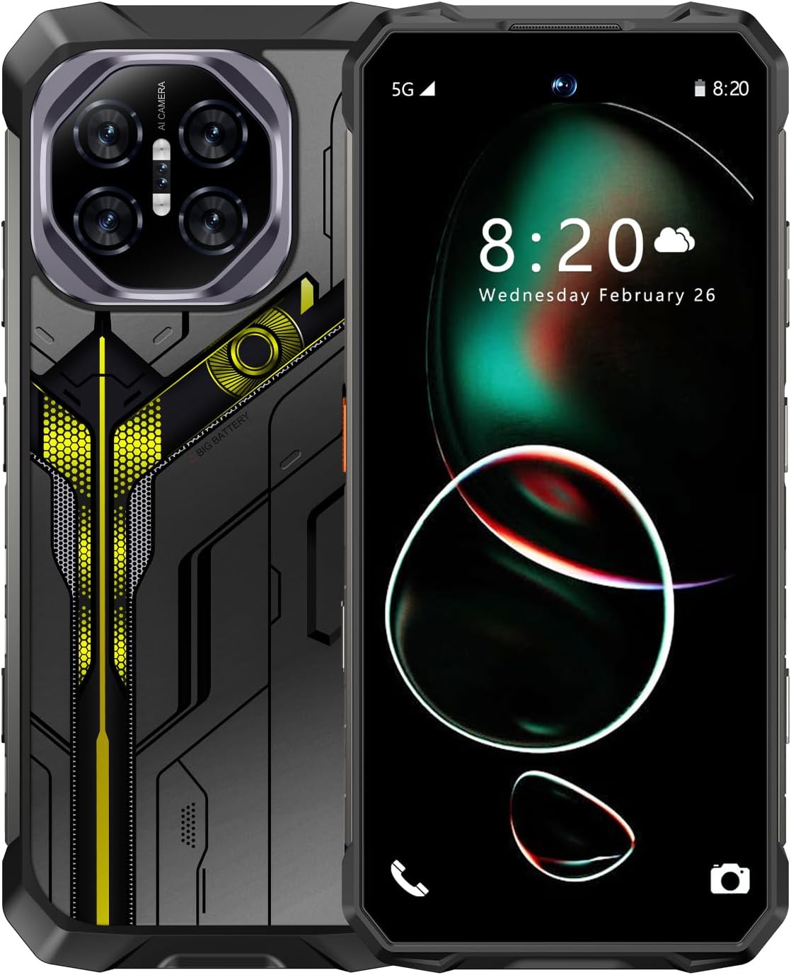 Titan T1 pro Rugged Armor Unlocked Cell Phone,32+512 GB Smartphone 7″ HD Screen Android 15 Battery 12800mAh AI Unlocked Phone,Face ID/Fingerprint Unlock/Underwater-night-Photo/Dual SIM/5G/NFC (BLACK)