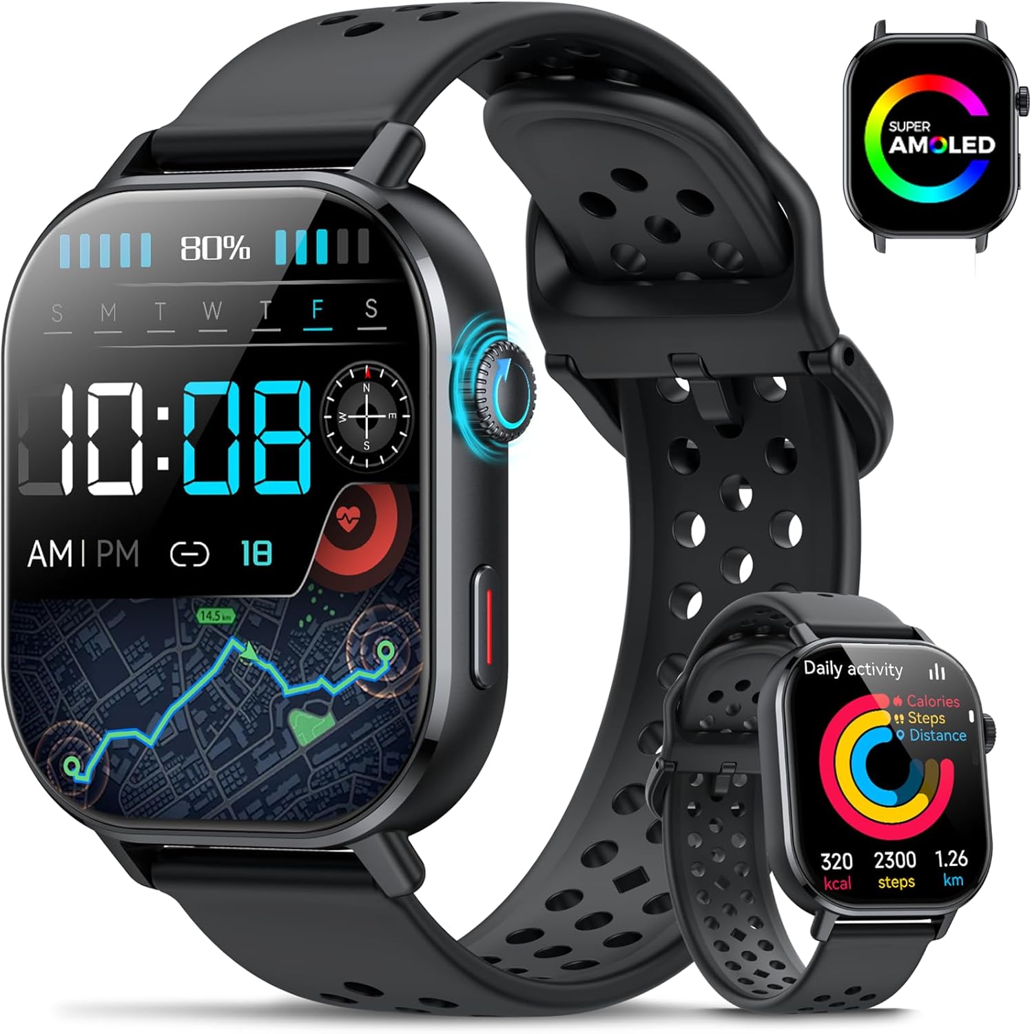 GPS Smart Watch for Men Women, 2.06″ AMOLED Smartwatch with Bluetooth Call, 178+ Sports, Fitness Tracker with Compass/SPO2/Heart Rate/Sleep Monitor, 3ATM Waterproof for Android iOS, Outdoor Activity