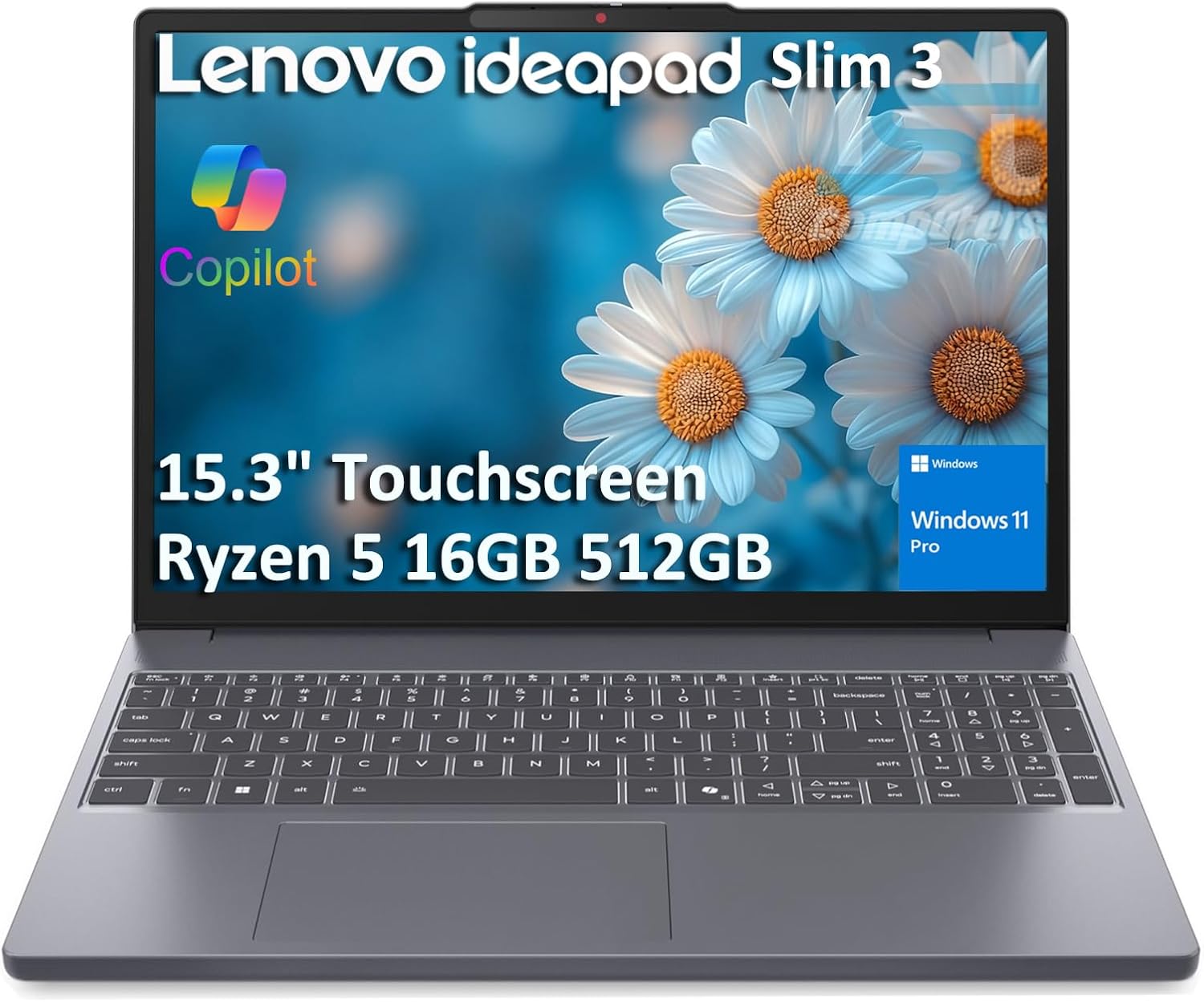 Lenovo IdeaPad Slim 3 Touchscreen Laptop (15.3″ FHD+, AMD Ryzen 5 8540U (> Intel i7-1355U), 16GB RAM, 512GB SSD) for Business, Home, 1080p IR Webcam, Backlit, 14-Hr Battery Life, Wi-Fi 6, Win 11 Pro