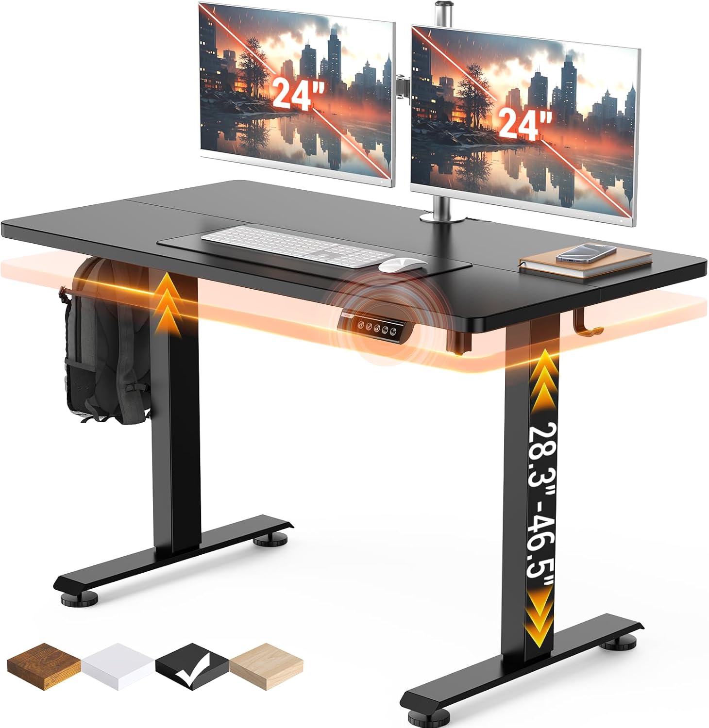 Veken 47.2″ Standing Desk, Adjustable Height Office Desk with Wood Desktop, Computer Table for Home Work, Study and Gaming, Small Spaces, Modern Furniture, Black