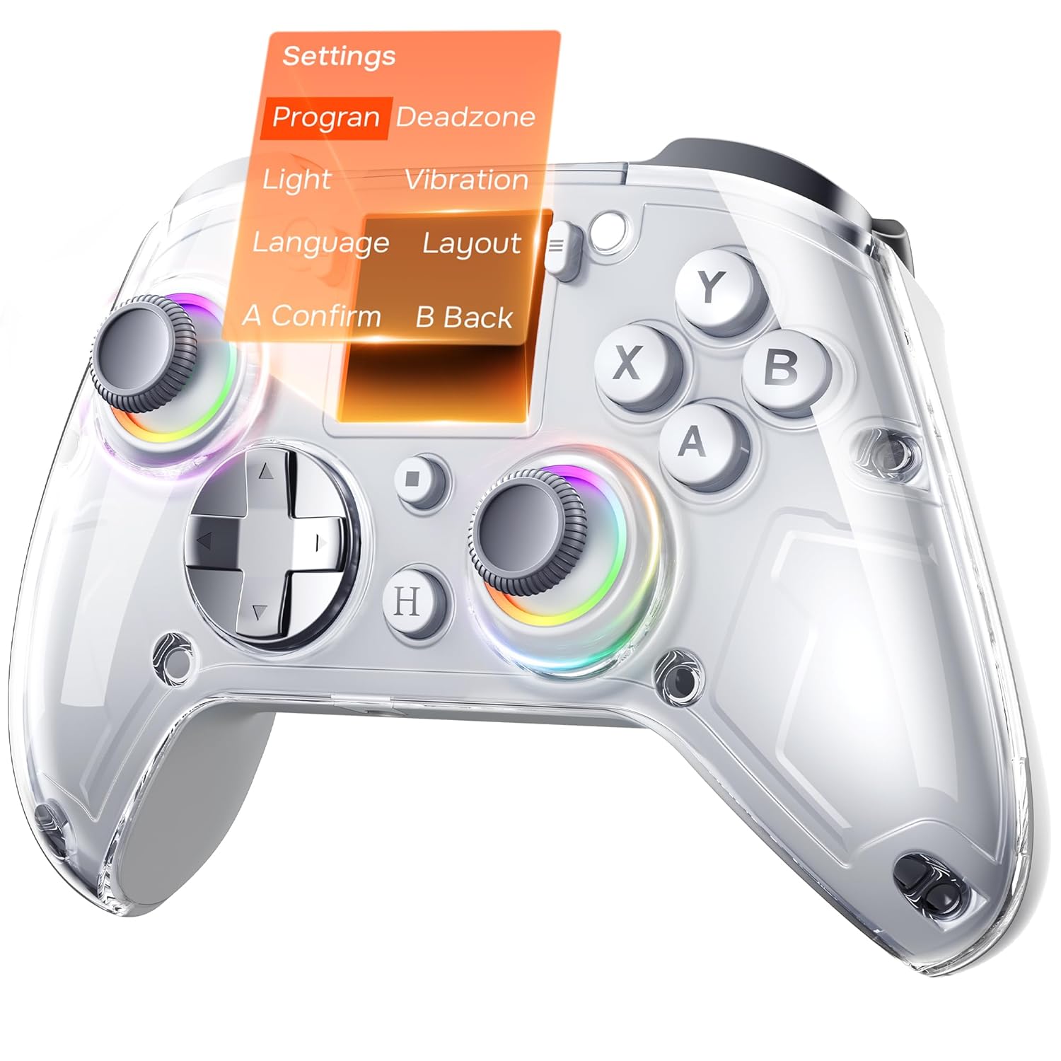 GUSGU G7 Wireless Gaming Controller with Interactive Screen, 1000Hz Polling Rate, Hall Joysticks & Triggers, 4 Programmable Buttons, Compatible with PC, Switch1, PS4, iOS, Android, Gray