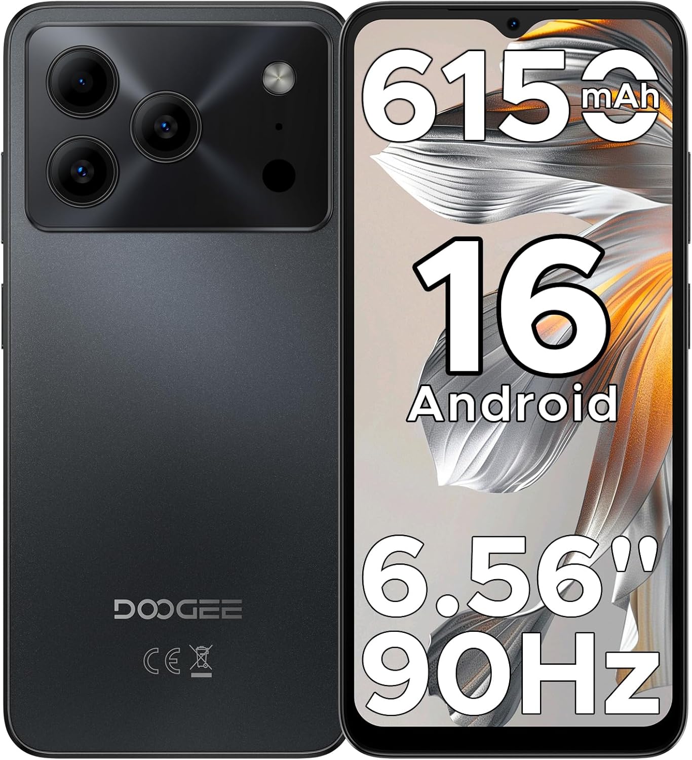 DOOGEE Note 56 Unlocked Phones, Latest Android 16 OS Cell Phone 6150mAh Battery, 24GB+64GB/TF 2TB Expand Octa-Core, 6.56″ 90Hz HD+ Display, 8MP+5MP AI Camera, Face Unlock, 4G Dual SIM Card Smart Phone