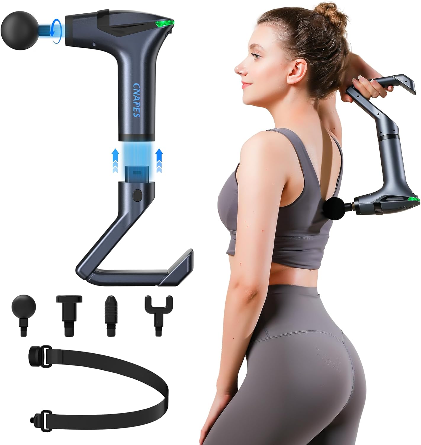 3-in-1 Massage Gun Deep Tissue with Muscle Massager Belt & Extended Handle, Handheld Percussion Device for Muscle Neck Back Pain Relief, 12 Speeds 4 Heads, Quiet, Portable for Gym & Home Use