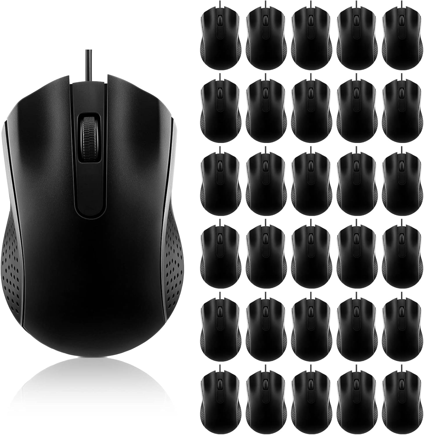 Bonuci 30 Pcs USB Wired Mouse Computer 3 Button Mice Bulk Corded USB Mouse for PC Desktop Laptop Computer Office School Home Classroom Supplies (Black)