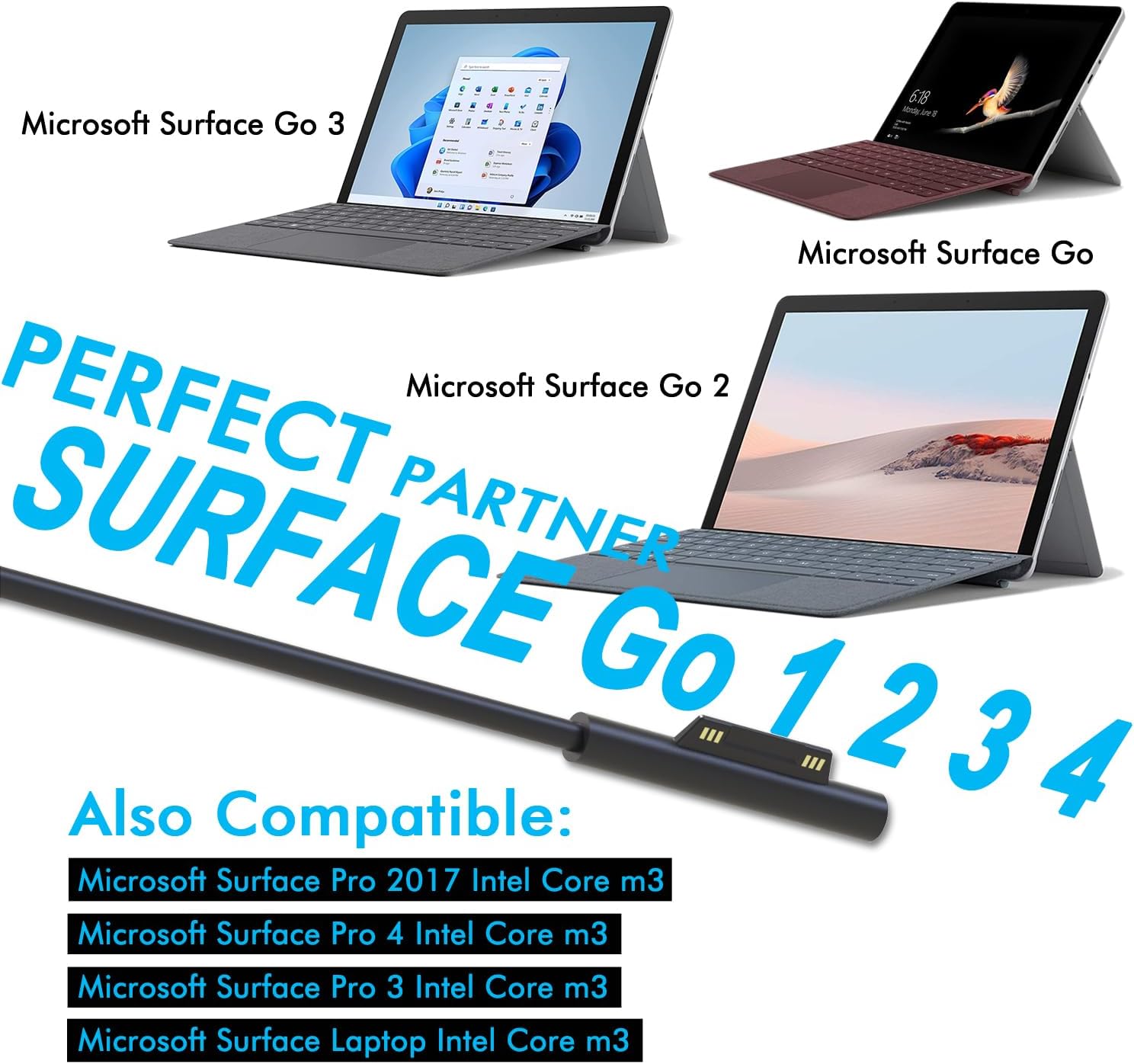 Charger Compatible for Surface Go/Go 2/Go 3 Surface Pro 4 Core m3 Surface Pro 3 Core m3 Surface Pro 2017 Core m3 Tablet Surface Laptop Core m3, Power Supply Adapter 24W 15V 1.6A with Travel Bag