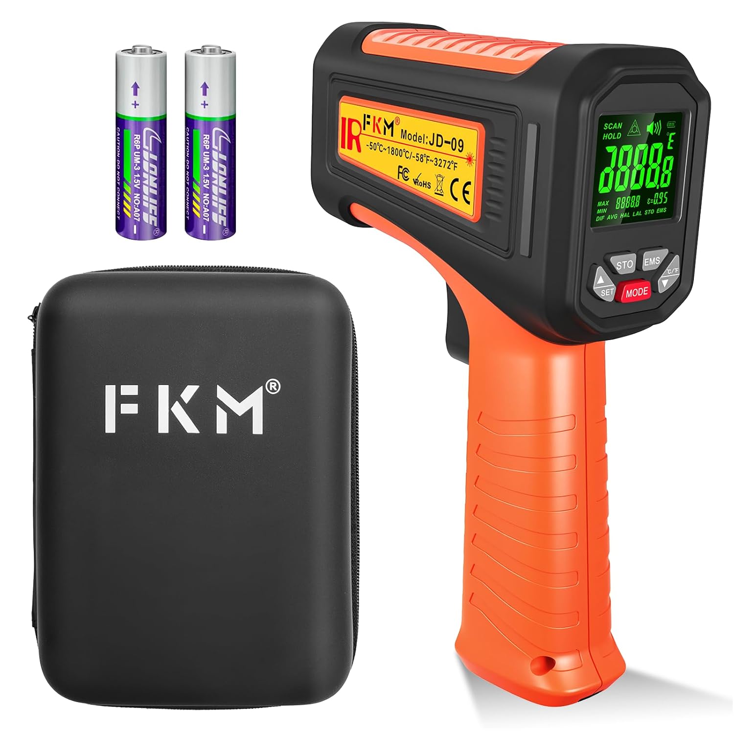 50:1-58°F ~3272°F FKM Infrared Thermometer High Temperature Gun,Non Contact Digital IR Temp Gun,High Precision Laser Thermometer Gun for Cooking,Kilns,Forges,Engine,HVAC,Industrial and Home Repair