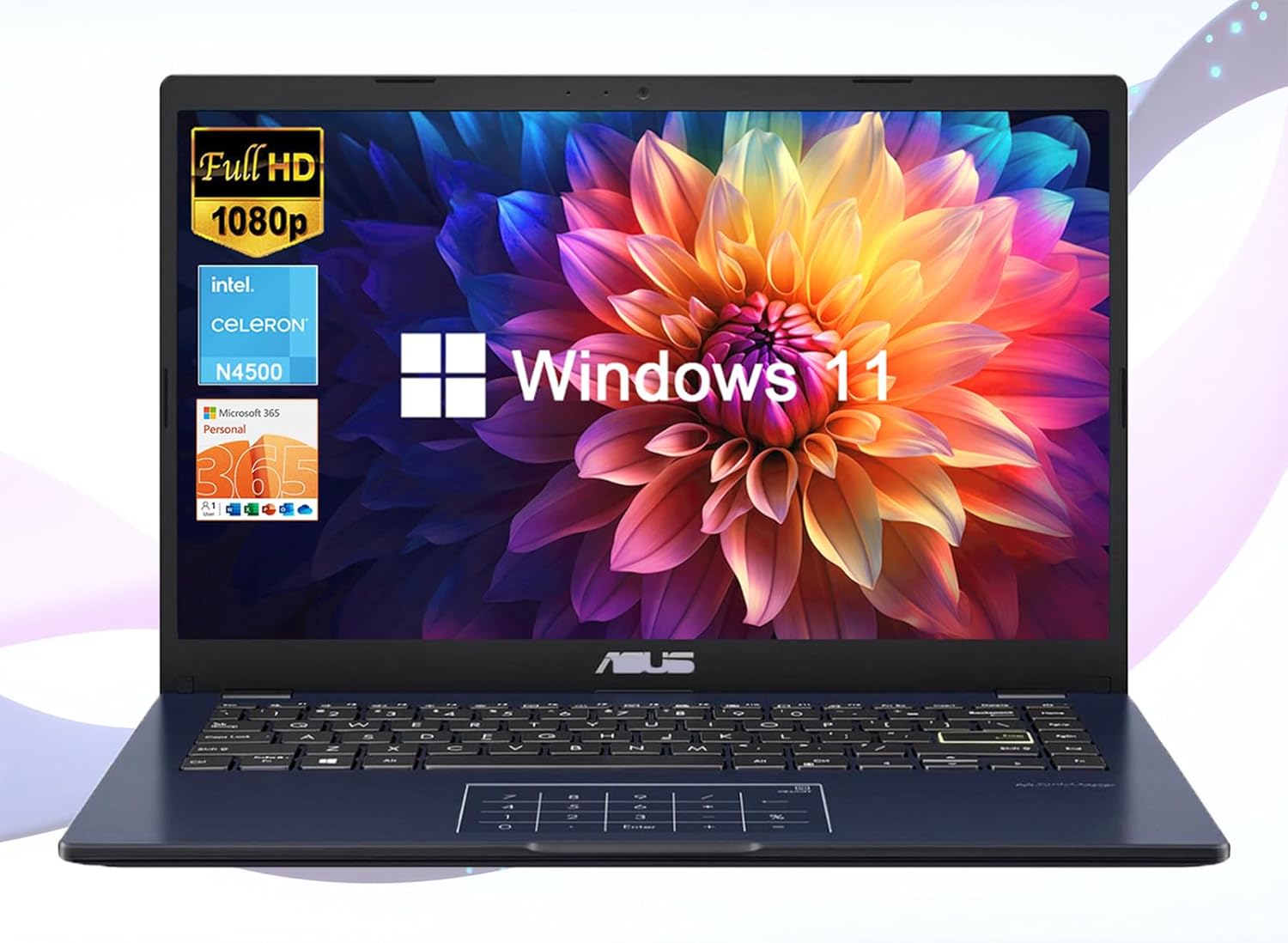 ASUS 14″ Laptop for Business & Student, 14″ FHD Display, Intel Celeron N4500, 1-Year of Microsoft 365, 4GB Memory, 64GB eMMC, NumberPad, Webcam, HDMI, Wi-Fi, Windows 11