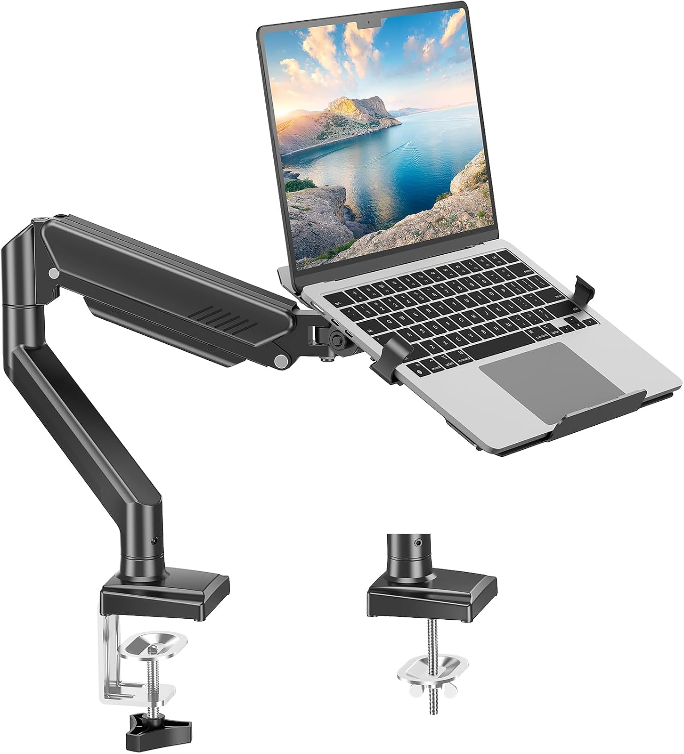 MOUNT PRO Laptop Arm Mount for Desk, 2 in 1 Function Monitor Laptop Stand, Fits Max 17″ Notebook and 32″ Computer Screen, Aluminum Single Monitor Holder with Adjustable Tray, Holds up to 22lbs