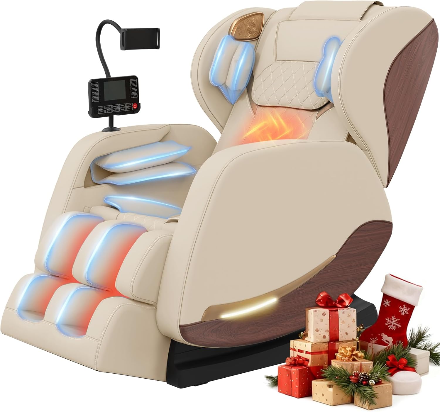 2025 Massage Chair, Massage Chairs Full Body and Recliner with 10 Fixed Points, Zero Gravity, Wood Grain Leather, Foot Massage, Airbags, Lumbar Heating, Bluetooth and Control Screen (Elegant White)