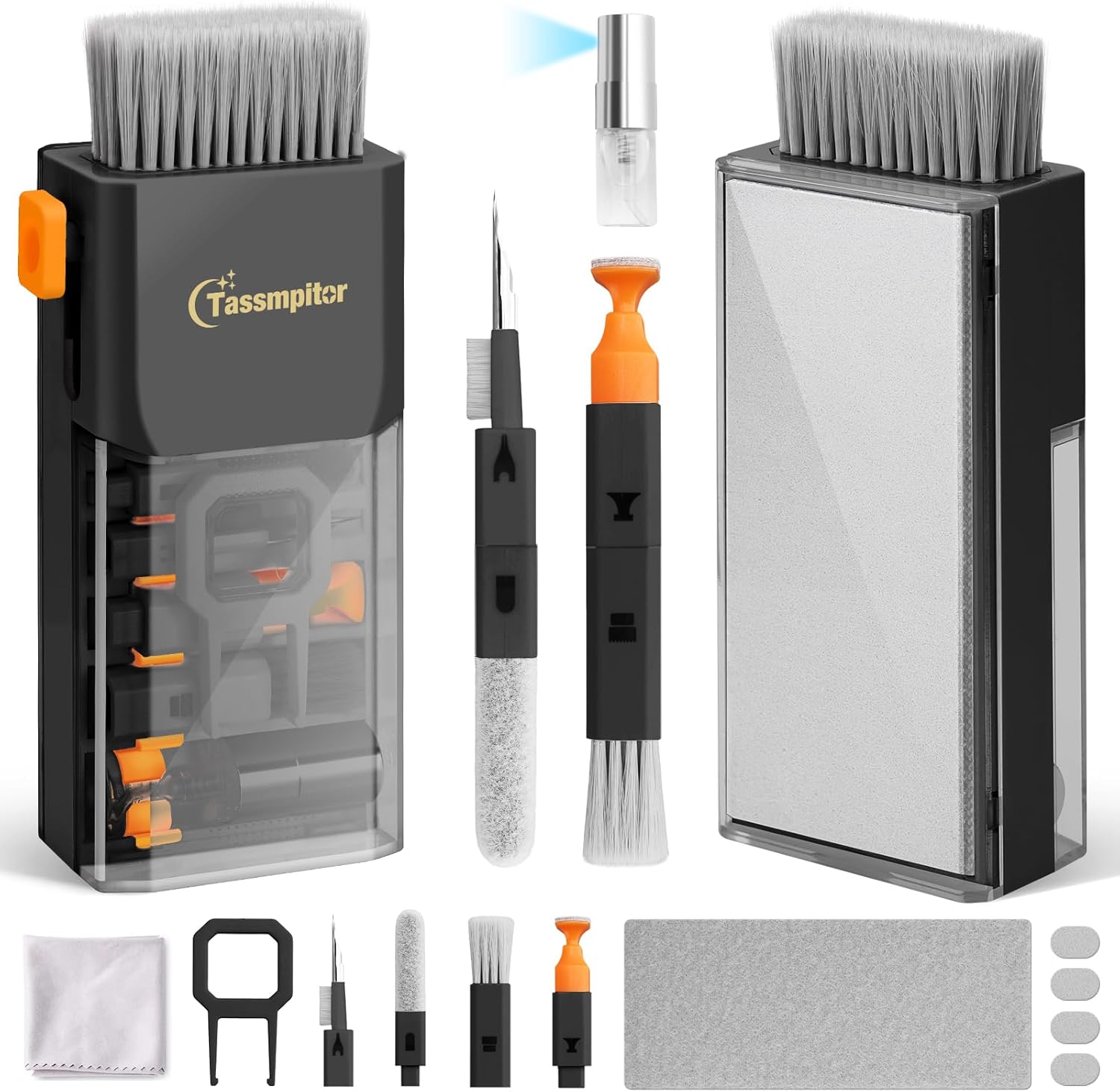 Keyboard Cleaning Kit Keyboard Cleaner, All in One Computer Screen and Laptop Cleaner, Compact Portable Electronic Laptop Cleaning Kit with Soft Brush and Spray for MacBook iPad iPhone Earbud, Black