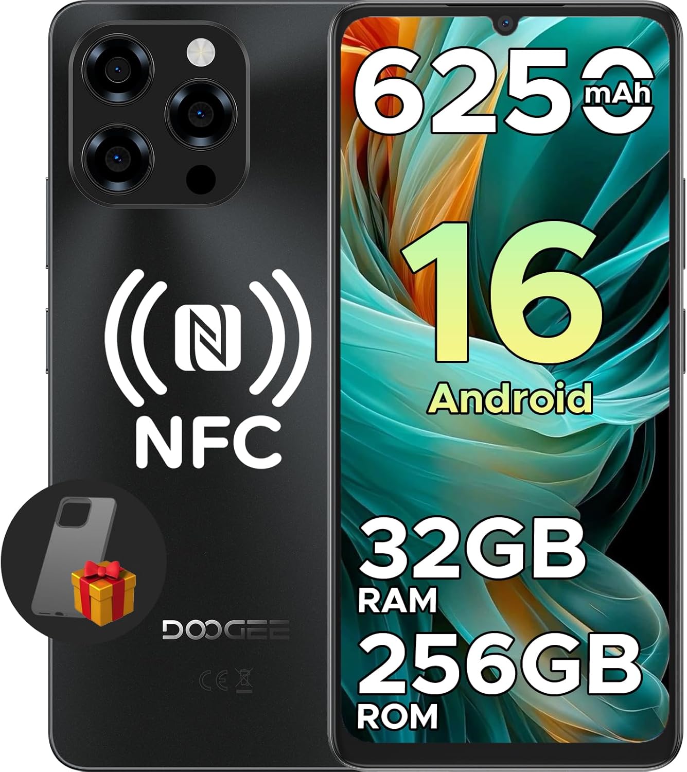 DOOGEE Note 58 Pro Android 16 Unlocked Phones,32GB+256GB/2TB,6.75″ HD+ 90Hz Cell Phone,6250mAh Battery,16MP+8MP,4G Dual SIM Unlocked Smartphone,Octa Core/Widevine L1/ GPS/NFC/Fingerprint/Face Unlock