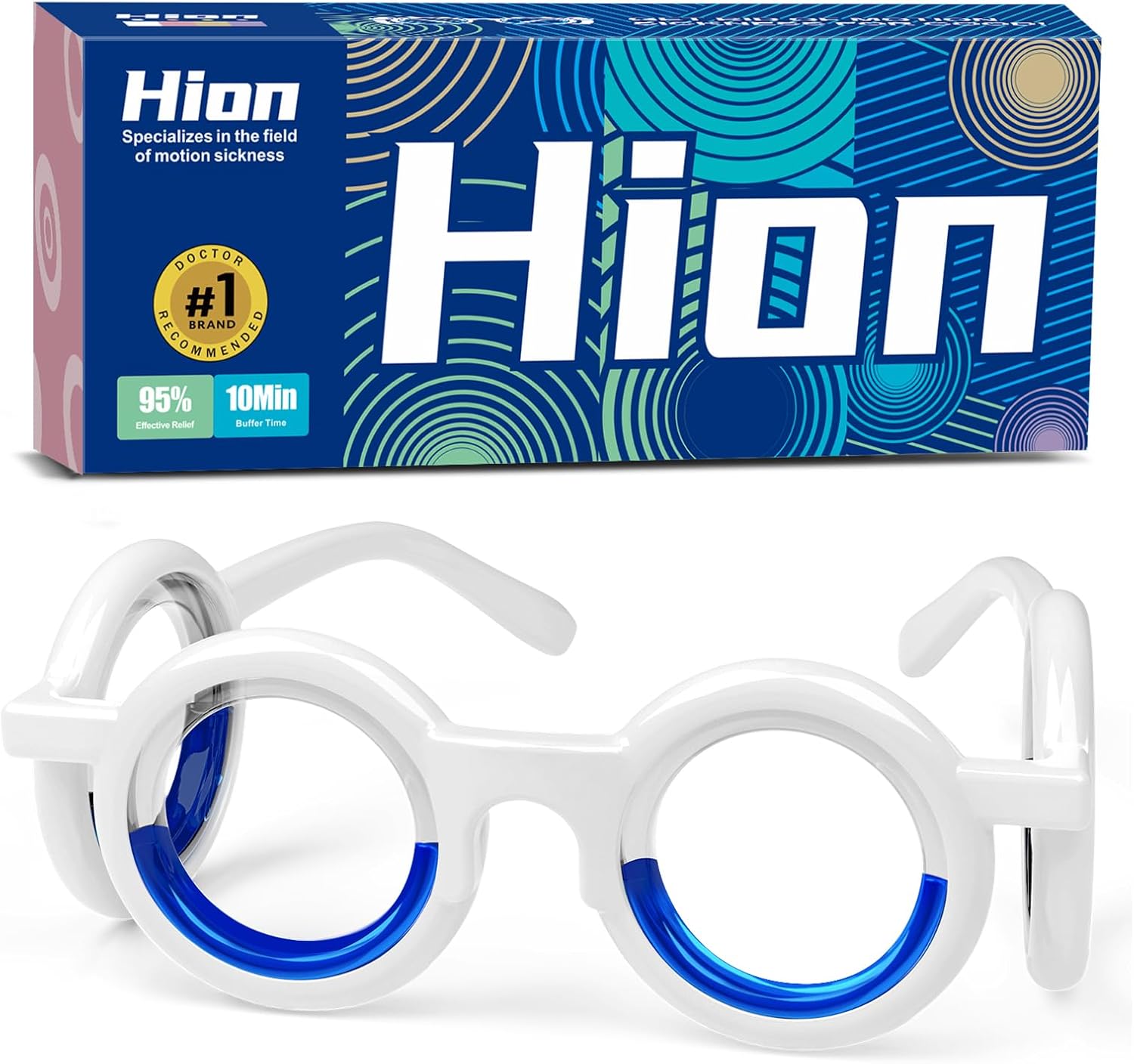 Hion Motion Sickness Glasses, Car Sickness Glasse,Relieve Carsickness Airsickness Seasickness,Anti Nausea Vertigo Glasses, No Lens Liquid for Adults or Kids