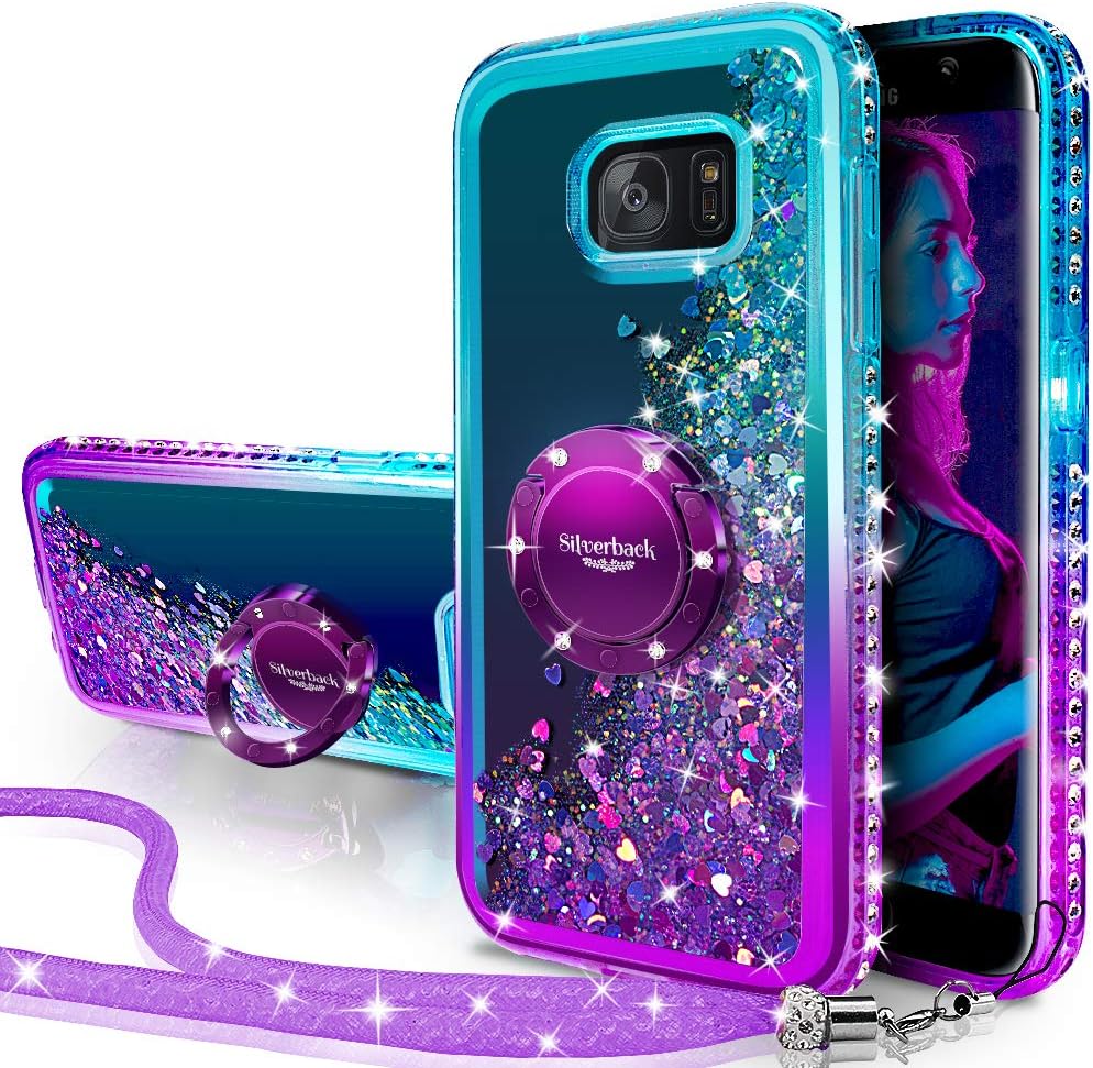 Silverback for Galaxy S7 Case, Moving Liquid Holographic Sparkle Glitter Case with Kickstand, Bling Diamond Rhinestone Ring Girls Women Case for Samsung Galaxy S7 Case – Purple