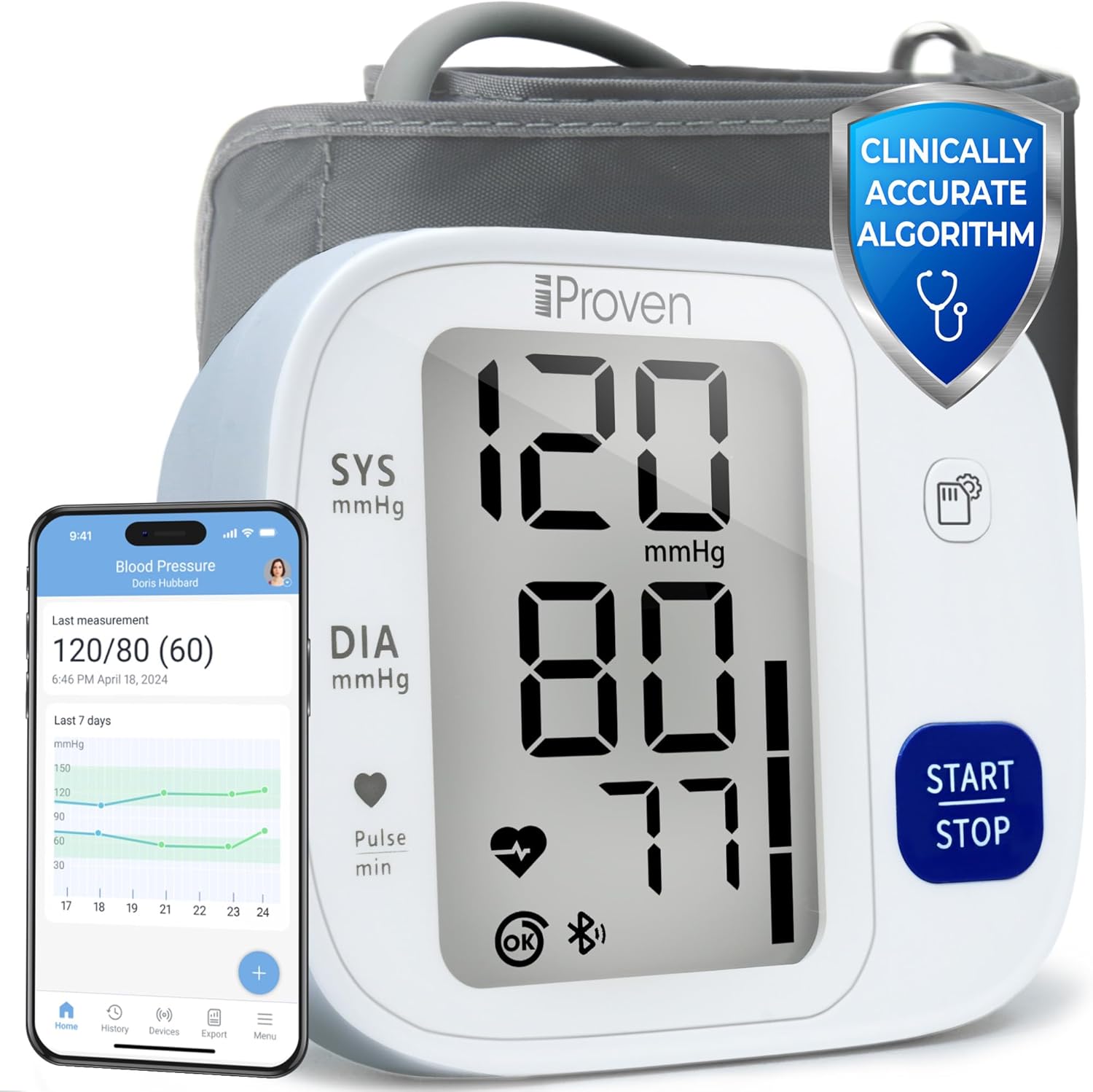 iProven Blood Pressure Monitor Bluetooth for Home Use – Upper Arm with App Integration, Easy-to-Use One-Touch Operation, and Large Display for Convenient Monitoring.