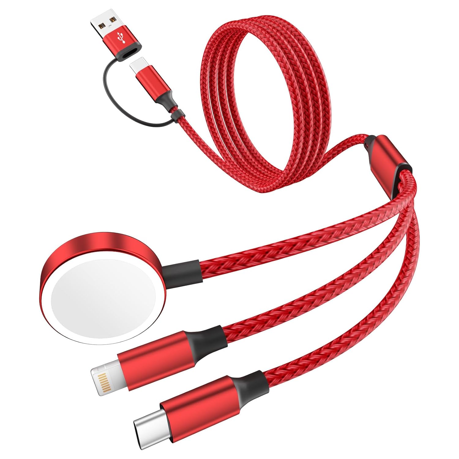 USB A/C 3 in 2 Multi Charging Cable for Apple Watch Charger/Type C Charger/Lightning,Portable Designed for iWatch &iPhone 17-12-6FT