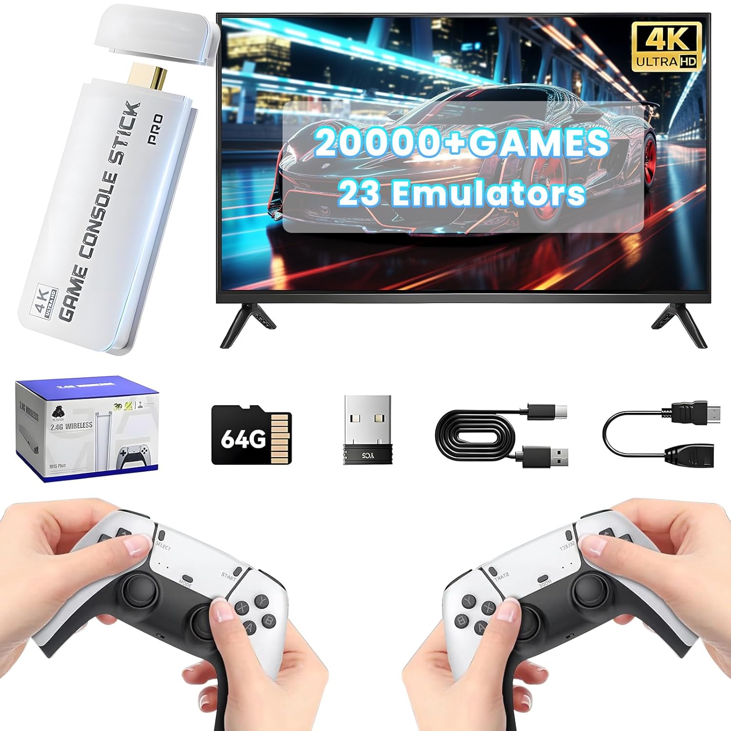 2025 New Retro Gaming Console Upgrade 4K Game Stick 40000 Games in 23 Emulator Console, Plug and Play Video Games for TV with 2 Wireless Controllers