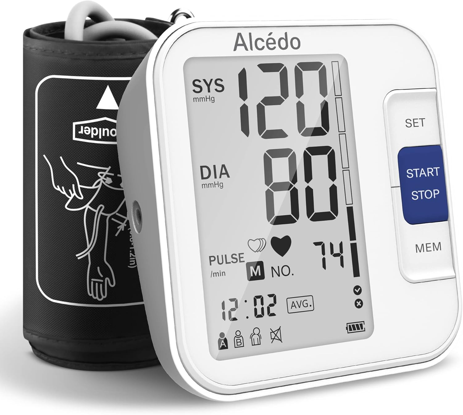 Alcedo Blood Pressure Monitor for Home Use, Automatic Digital BP Machine with Large Cuff for Upper Arm, LCD Screen, 2×120 Memory, Talking Function