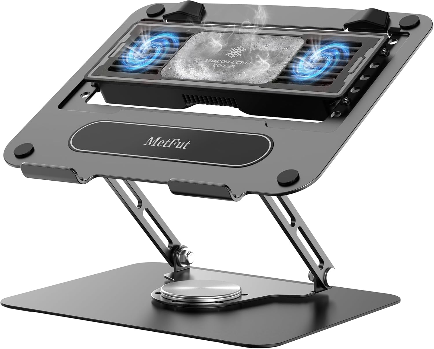 Laptop Cooling Stand with Detachable Thermoelectric Cooler, Adjustable Height & Angle, 360 Rotation Base, Carbon Steel Framework, Ultra-Quiet & Super Sturdy for up to 15.6” Laptop (Black)