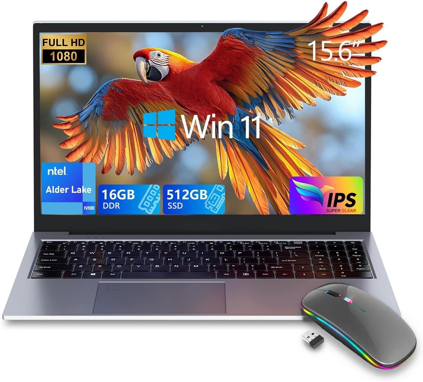 ZOLWAYTAC Laptop Gaming,Gaming laptops,16GB DDR4 512GB SSD,with N100 Processor(UP to 3.4Ghz,4C/4T),15.6″ FHD 1920 * 1080P,Full Metal Housing,WiFi,BT,USB3.2,Type C Charging,180°Open Angle,Metallic Grey