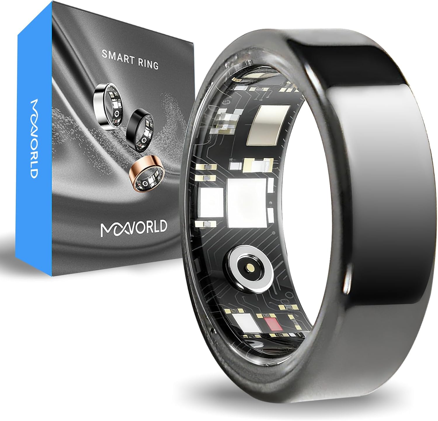 Mworld Smart Ring, Fitness & Health Tracker with Emotional AI Analysis, Sleep Monitor, Heart Rate/SpO2 Tracking, 10ATM Waterproof for Men and Women – Ceramic Material (Black, 7)