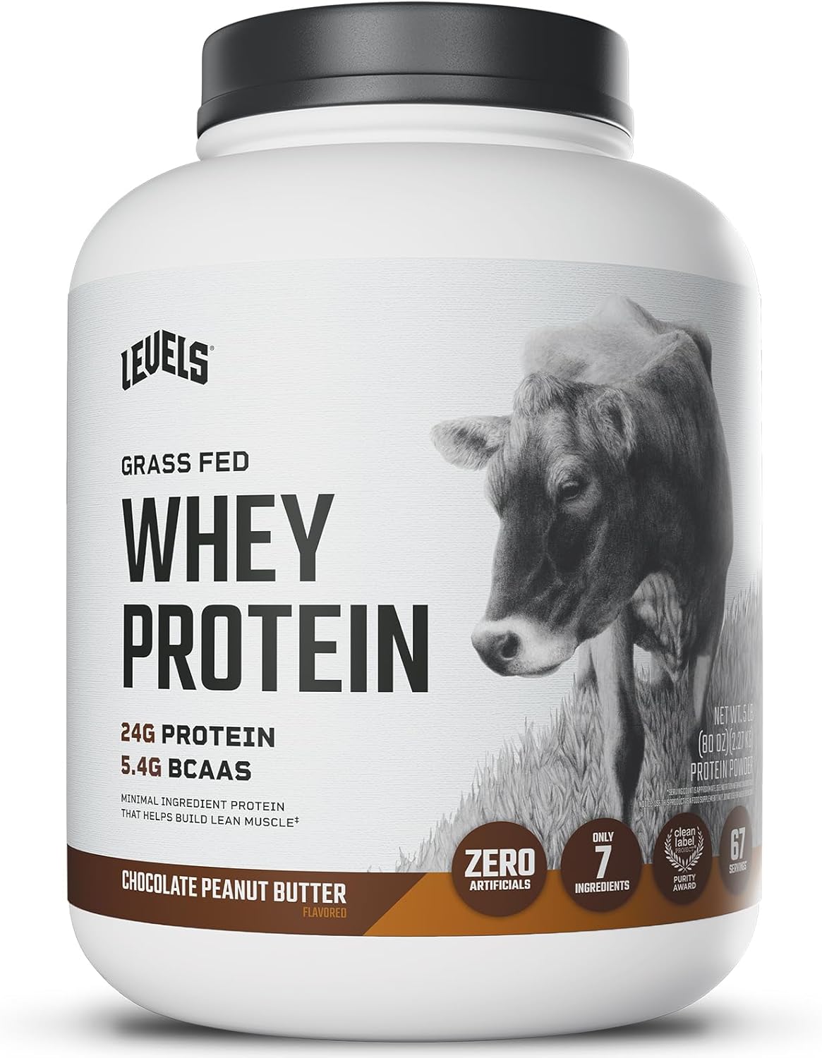 Levels Grass Fed Whey Protein Powder, No Artificials, 24G of Protein, Chocolate Peanut Butter, 5LB