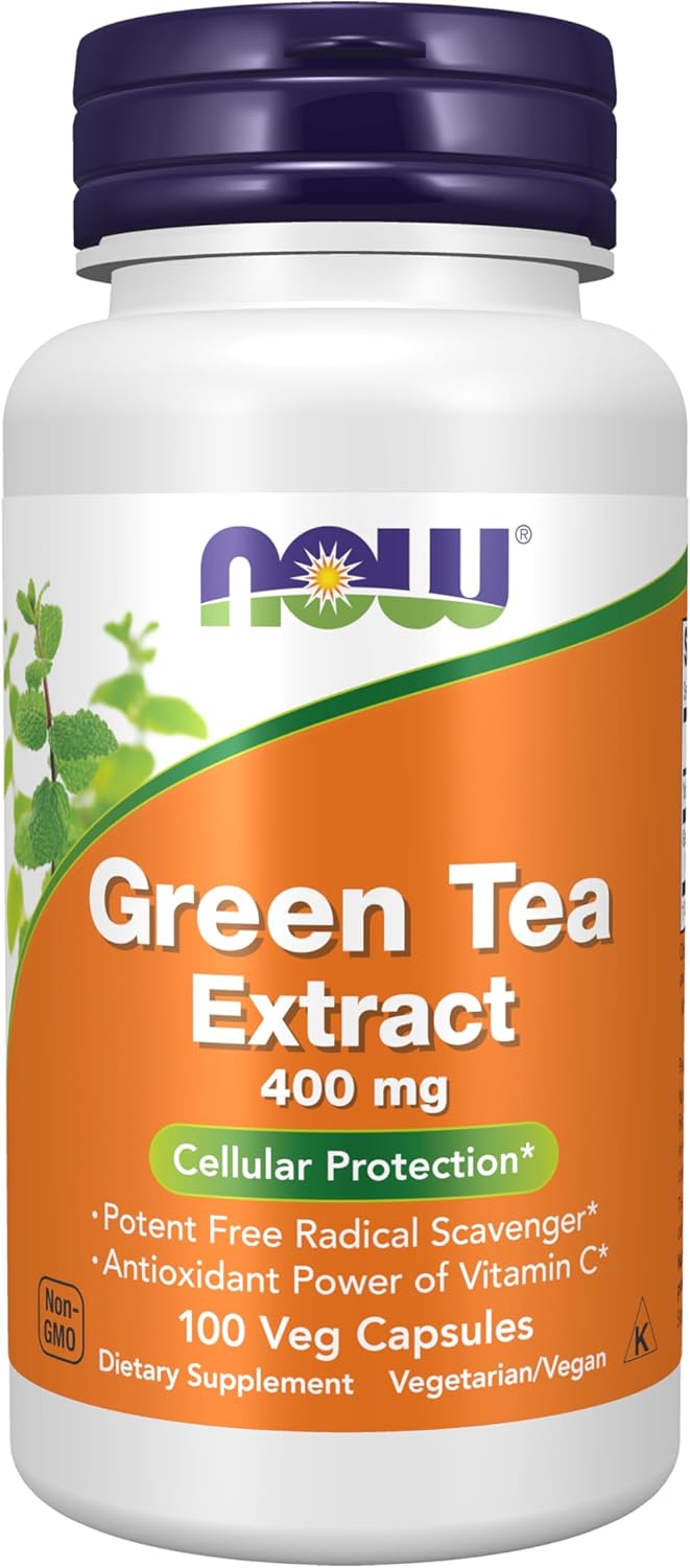 NOW Foods Supplements, Green Tea Extract 400 mg with Vitamin C, Cellular Protection*, 100 Veg Capsules