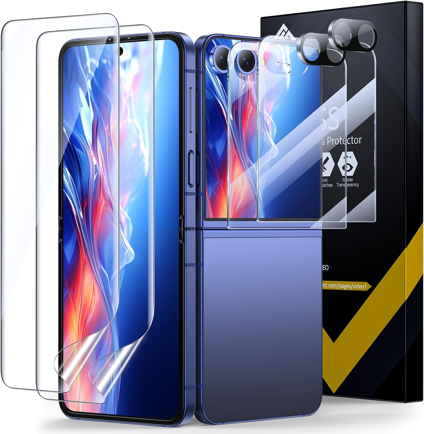 【2+2+2】EGV for Samsung Galaxy Z Flip 7 Screen Protector, [Strengthen Crease Test] Self-Healing Soft TPU Screen Protector for Galaxy Z Flip 7+ Front Tempered Glass + Camera lens Protector,Anti Scratch