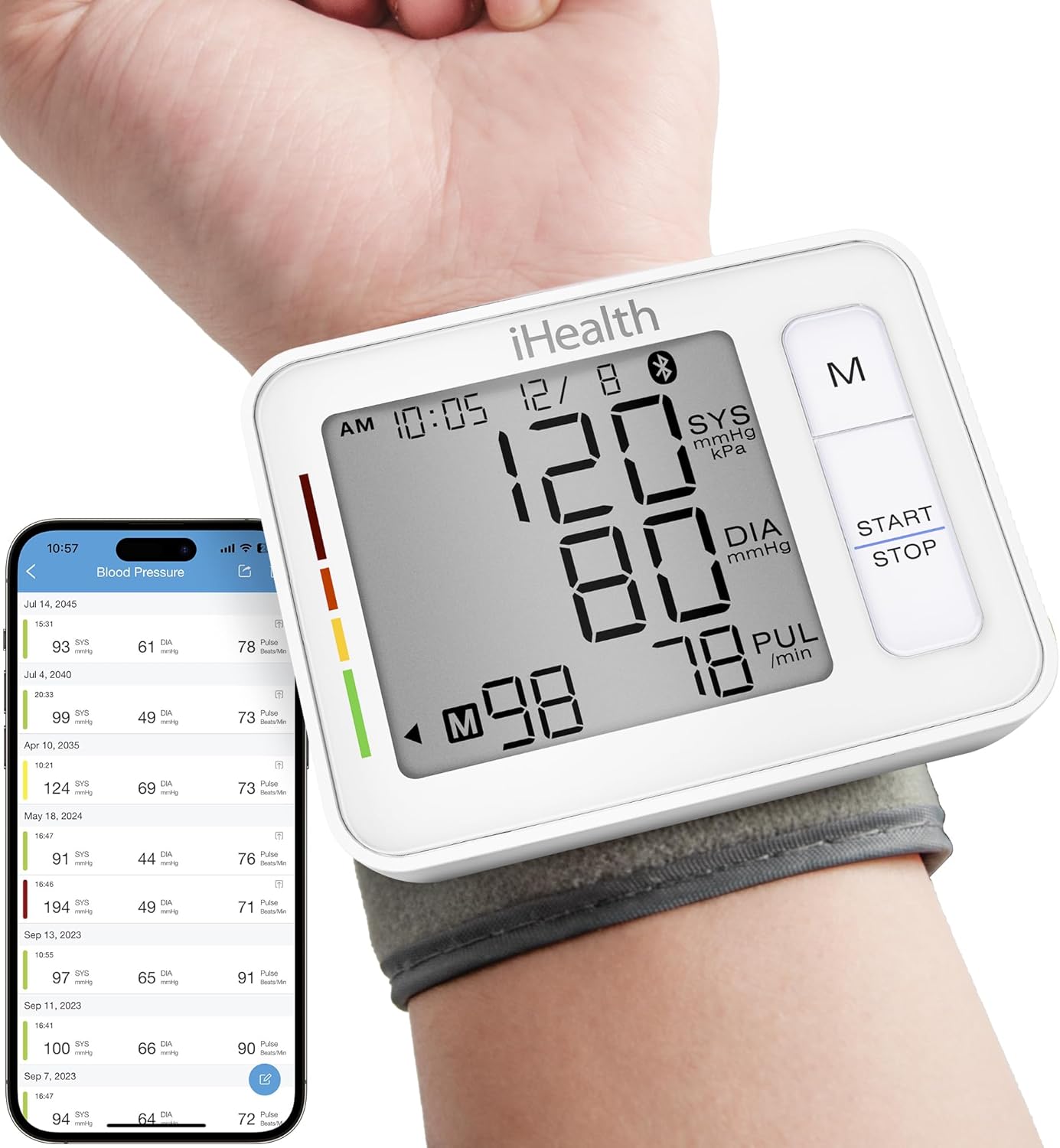 iHealth Push Wrist Blood Pressure Monitor, Digital Bluetooth Blood Pressure Machine with Large Display and Portable Carrying Case for at Home and Travel Use